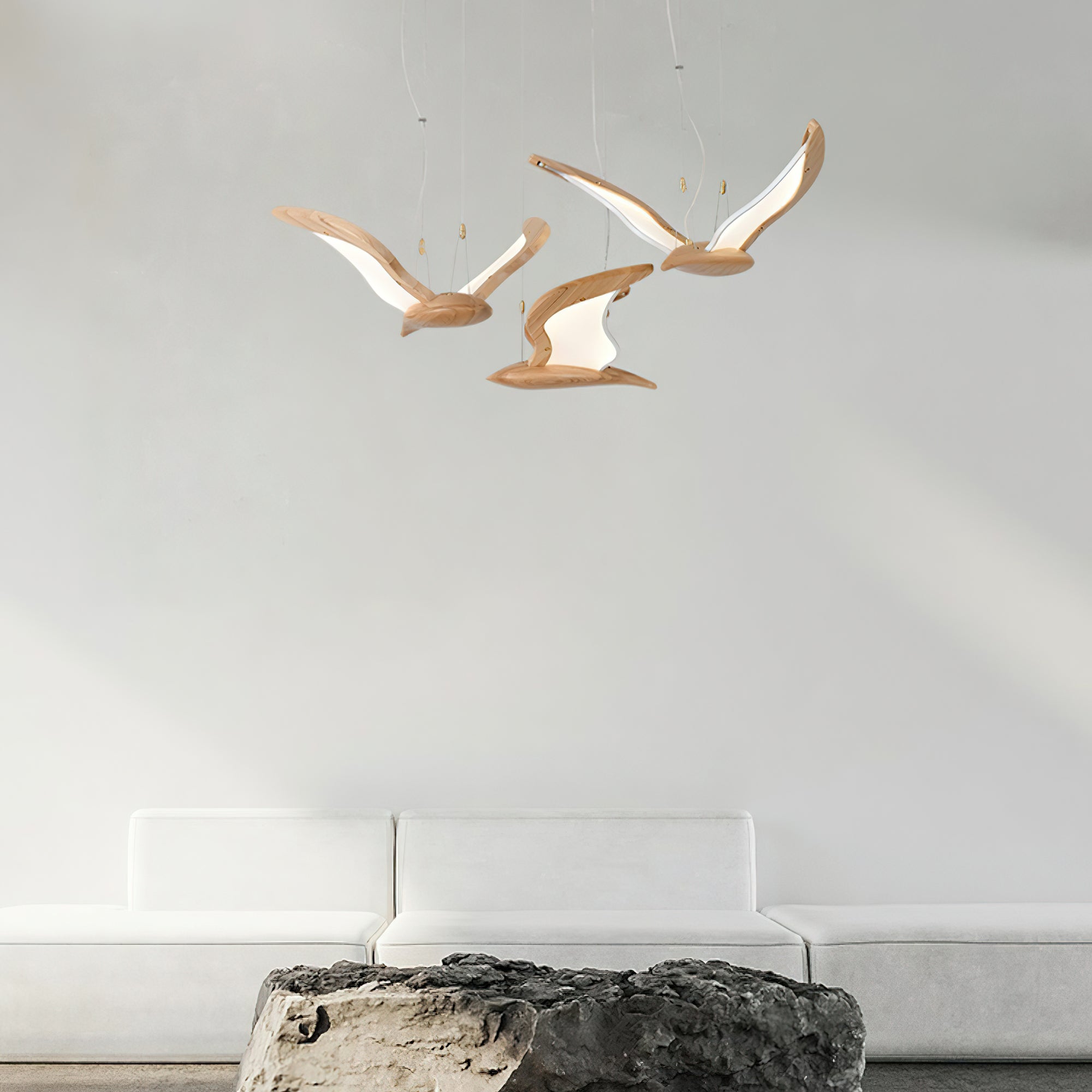 Aldiira Chandelier Bird Form Wood Sculptural