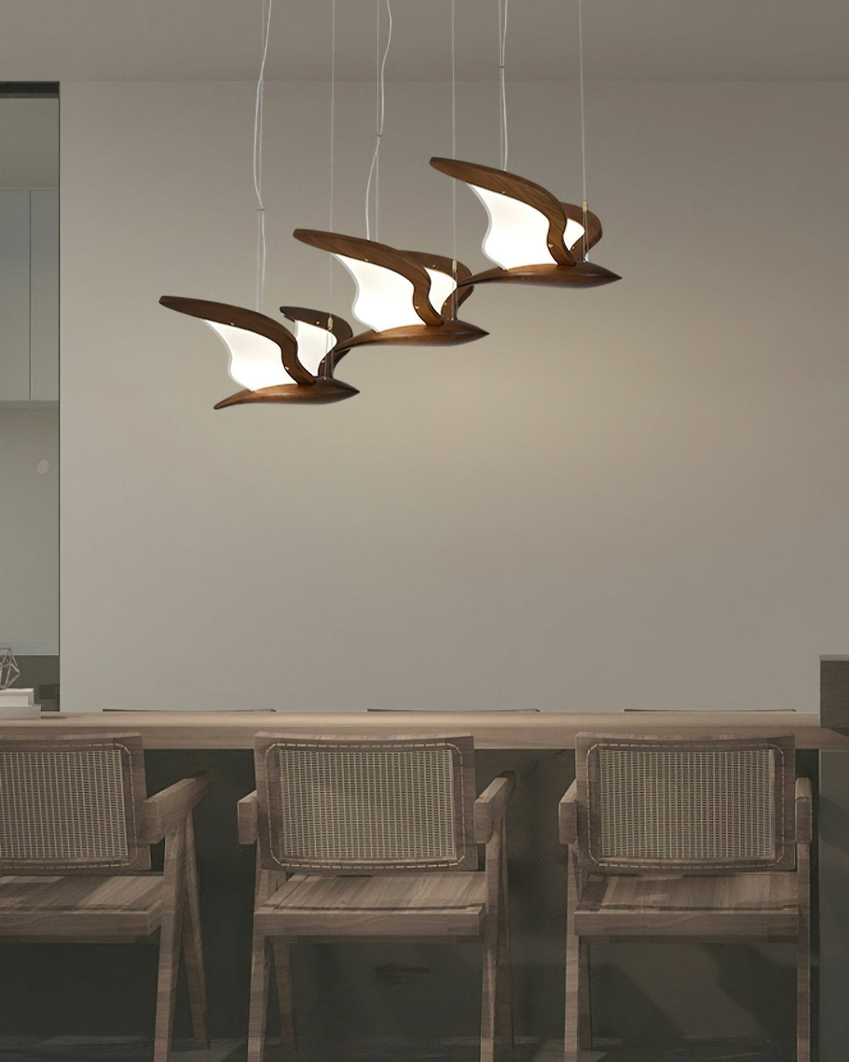 Aldiira Chandelier Bird Form Wood Sculptural