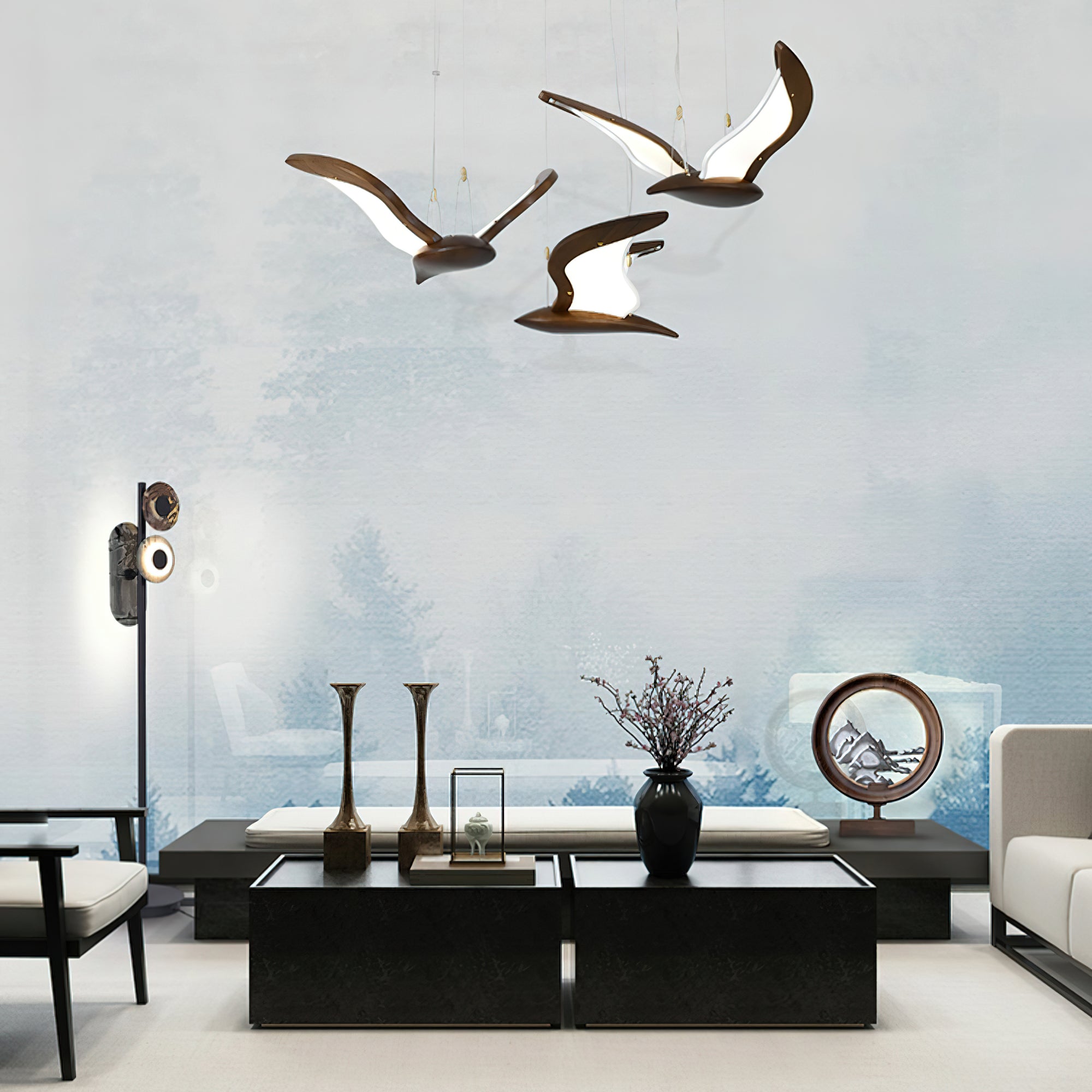Aldiira Chandelier Bird Form Wood Sculptural