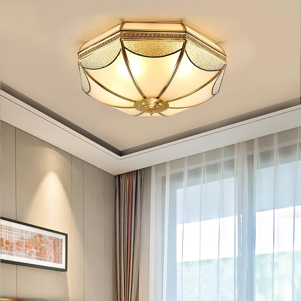 Ellaeara Warehouse Dome Shape Brass Glass Ceiling Lamp