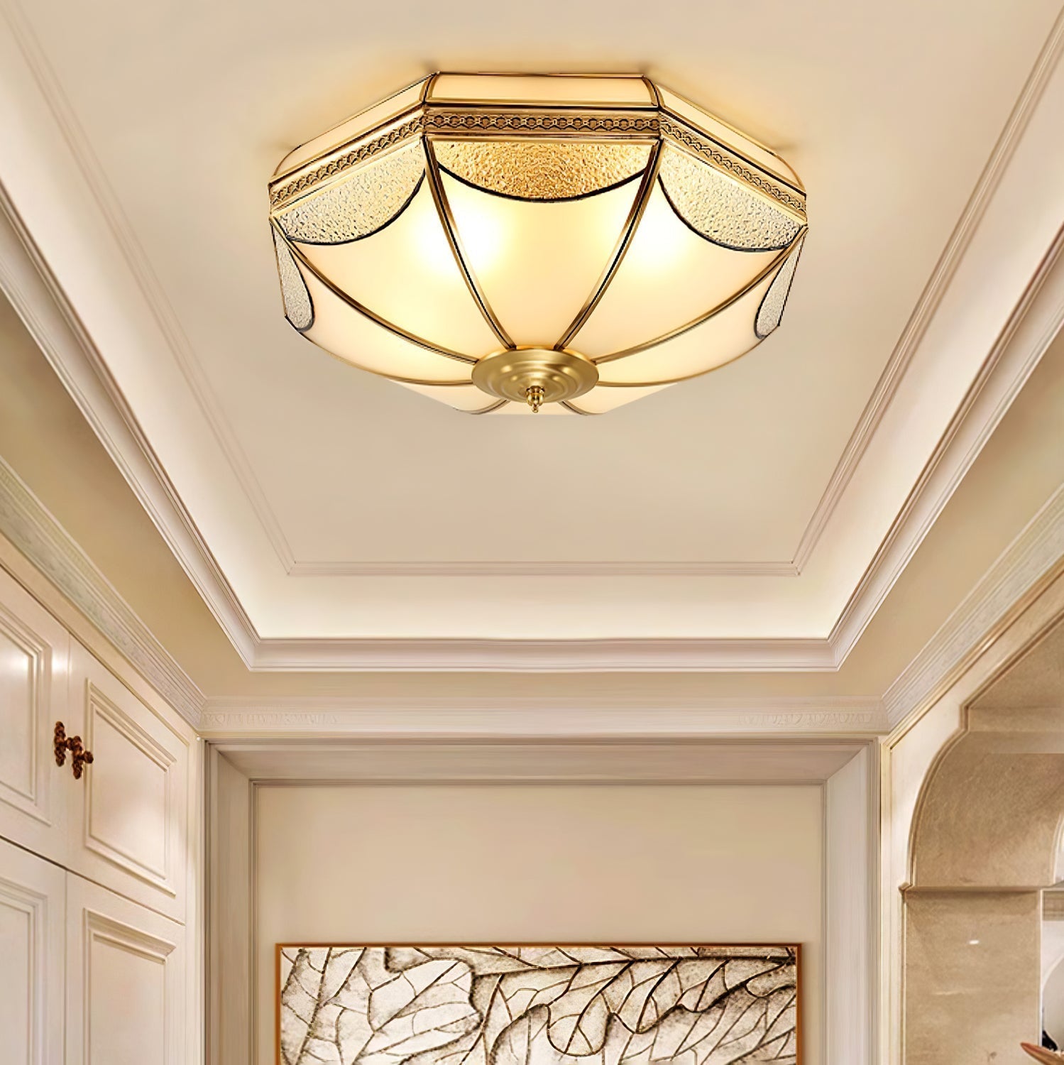 Ellaeara Warehouse Dome Shape Brass Glass Ceiling Lamp