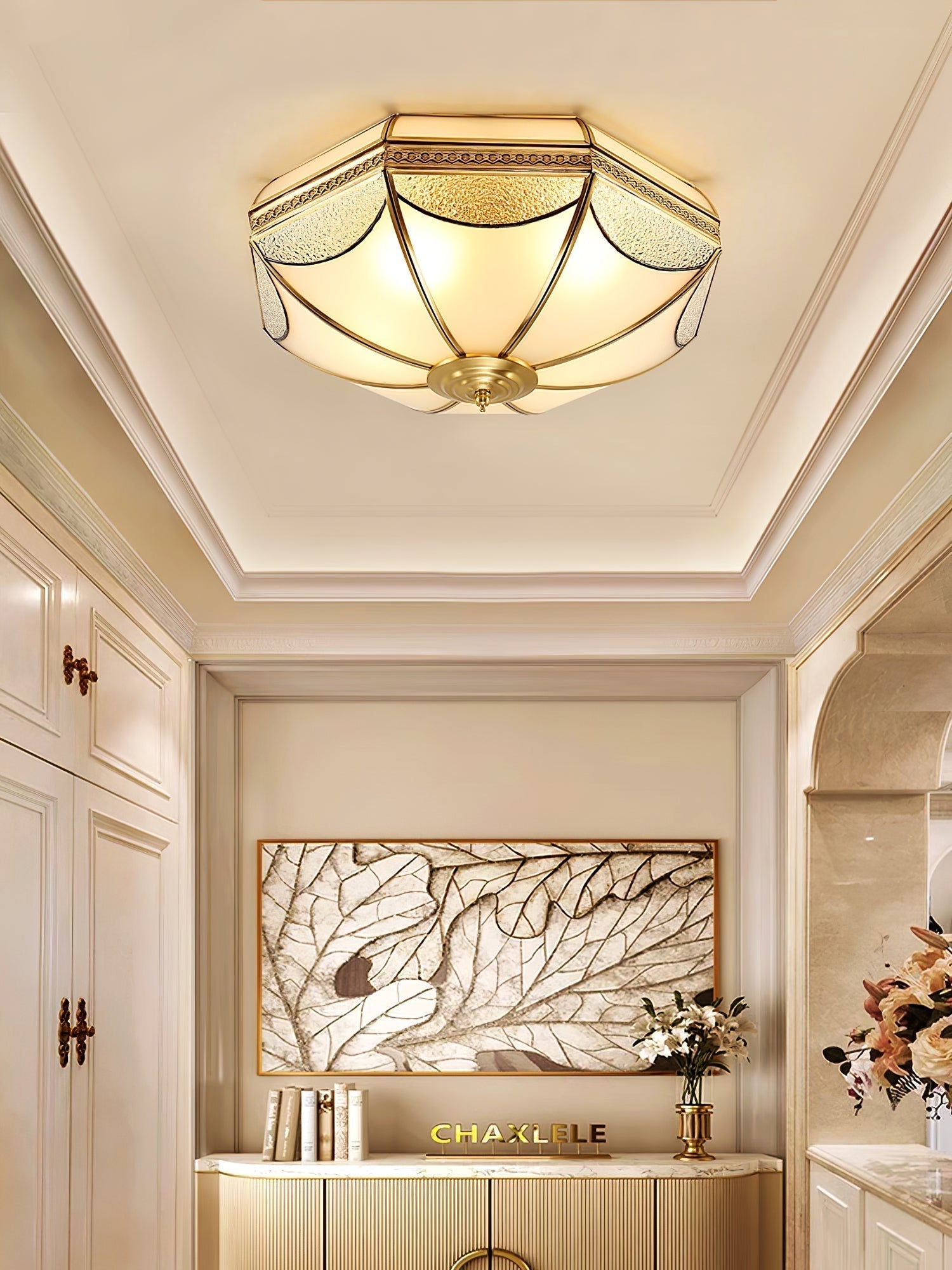 Ellaeara Warehouse Dome Shape Brass Glass Ceiling Lamp