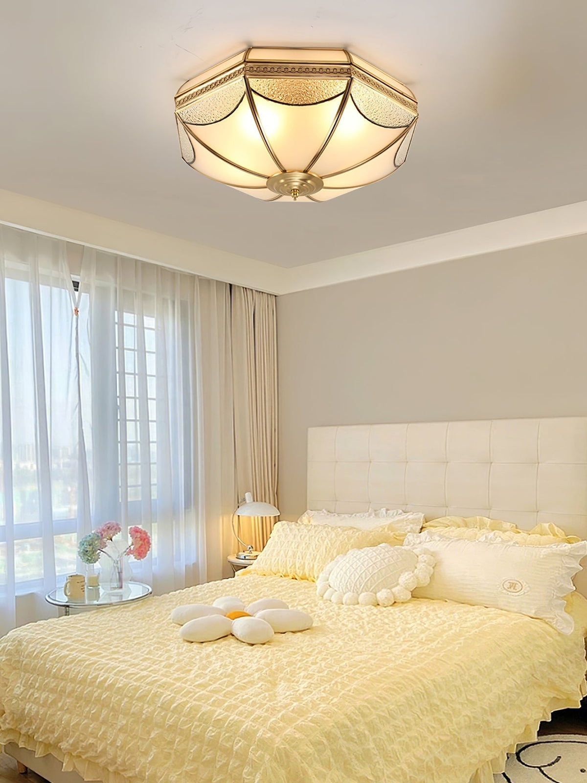Ellaeara Warehouse Dome Shape Brass Glass Ceiling Lamp