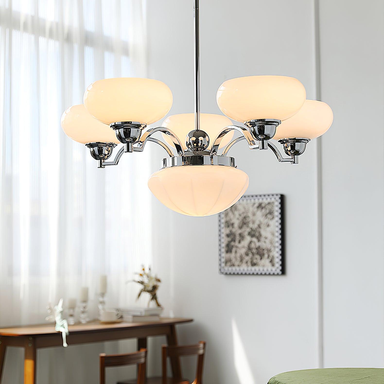 Veliniel Chandelier Warre Satin Nickel Glass Iron