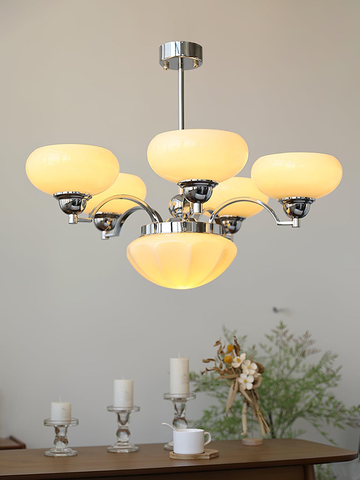 Veliniel Chandelier Warre Satin Nickel Glass Iron