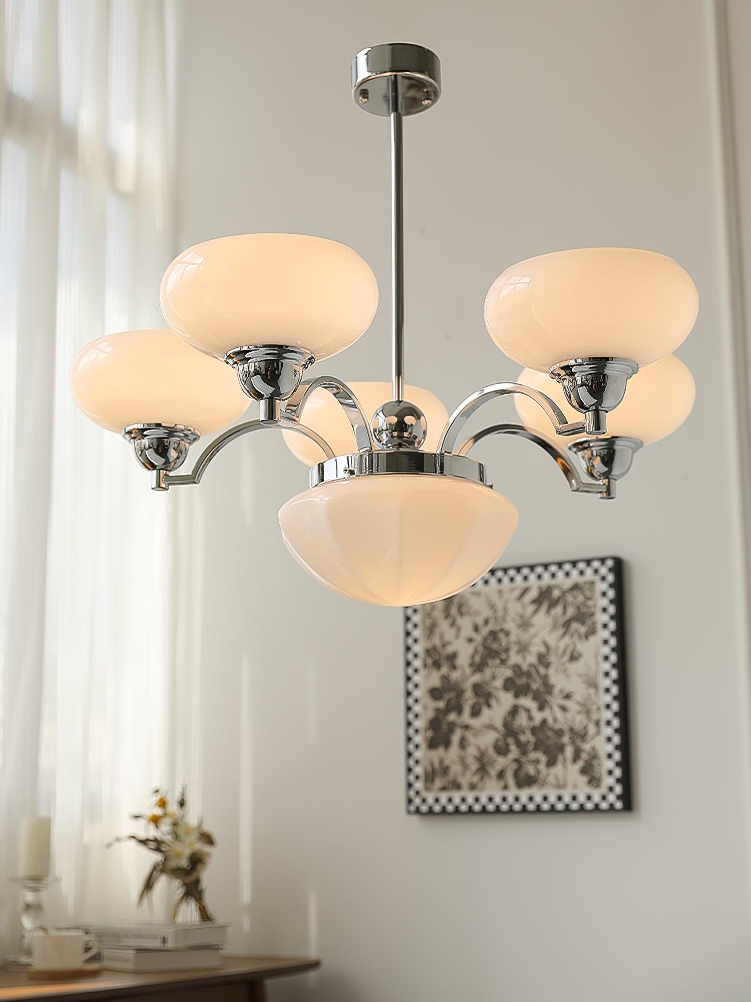 Veliniel Chandelier Warre Satin Nickel Glass Iron