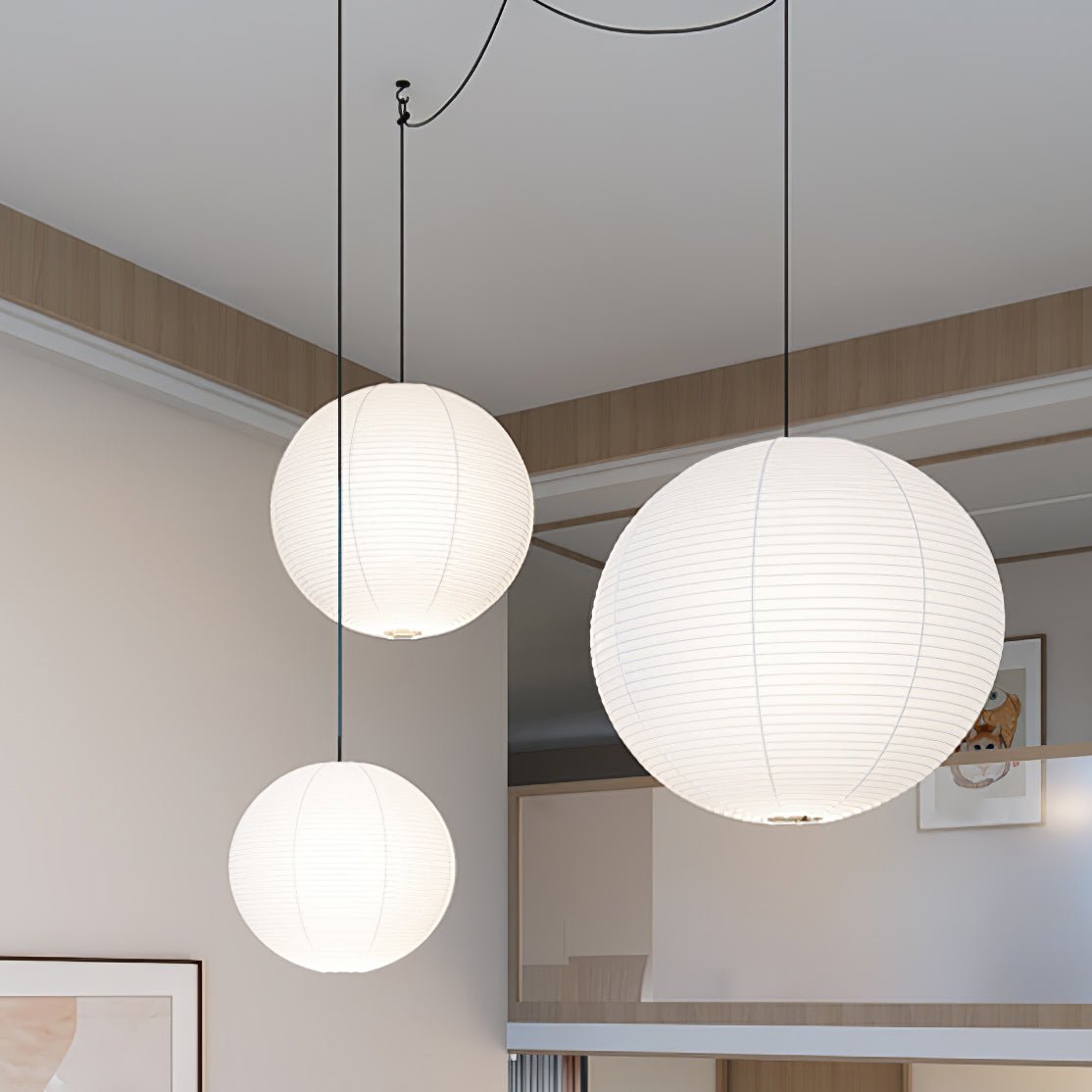 Beauwell Paper Globe White Plug Wire Pendant Light