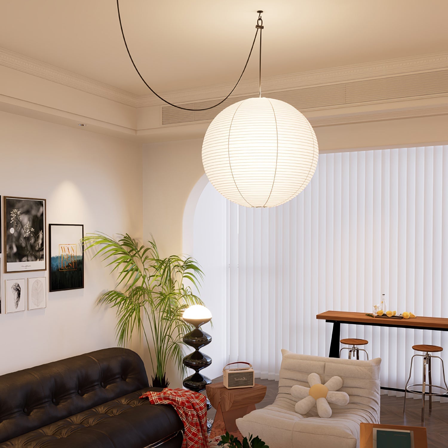 Beauwell Paper Globe White Plug Wire Pendant Light