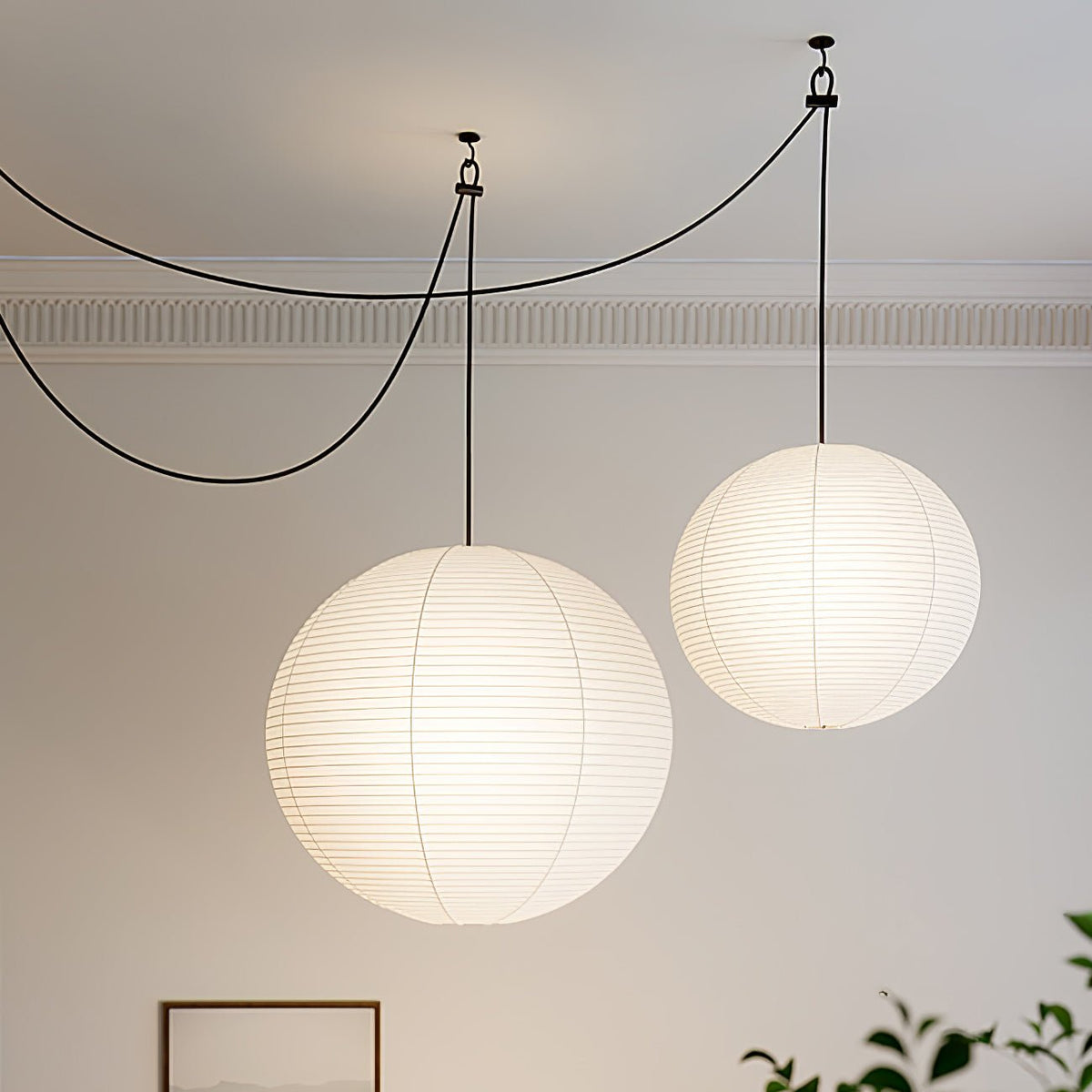 Beauwell Paper Globe White Plug Wire Pendant Light