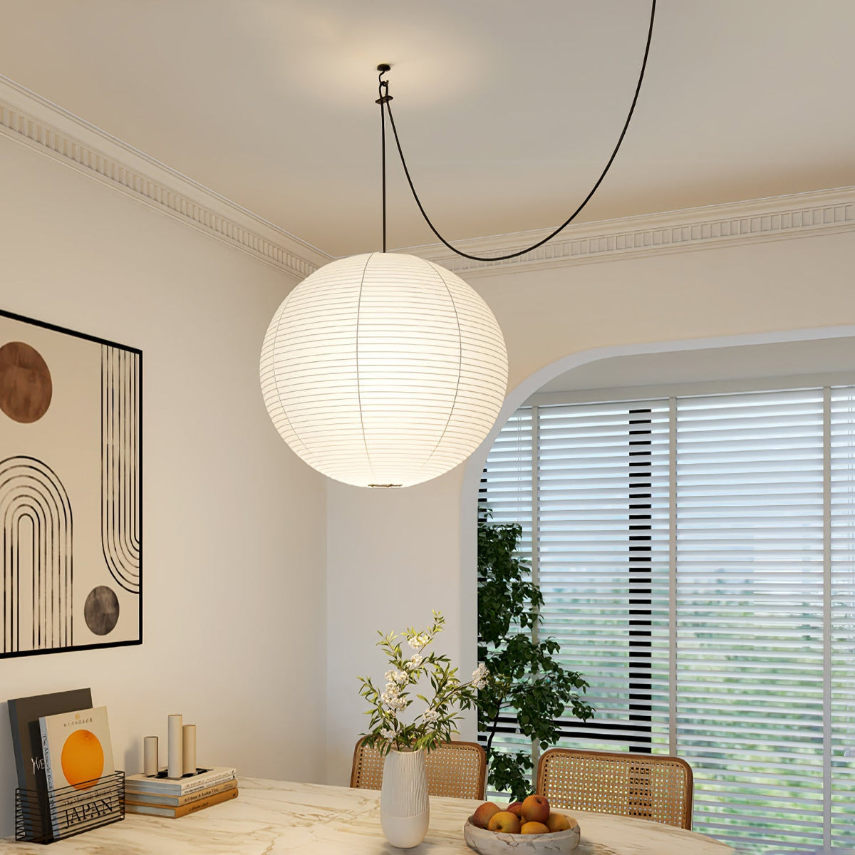 Beauwell Paper Globe White Plug Wire Pendant Light