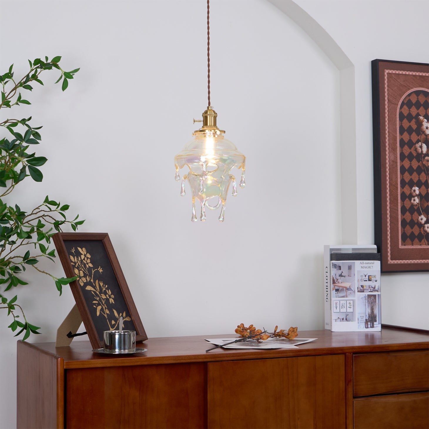 Pendant Lamp Iridescent Water Drop Shade Artistic Glow - Neutral Decor