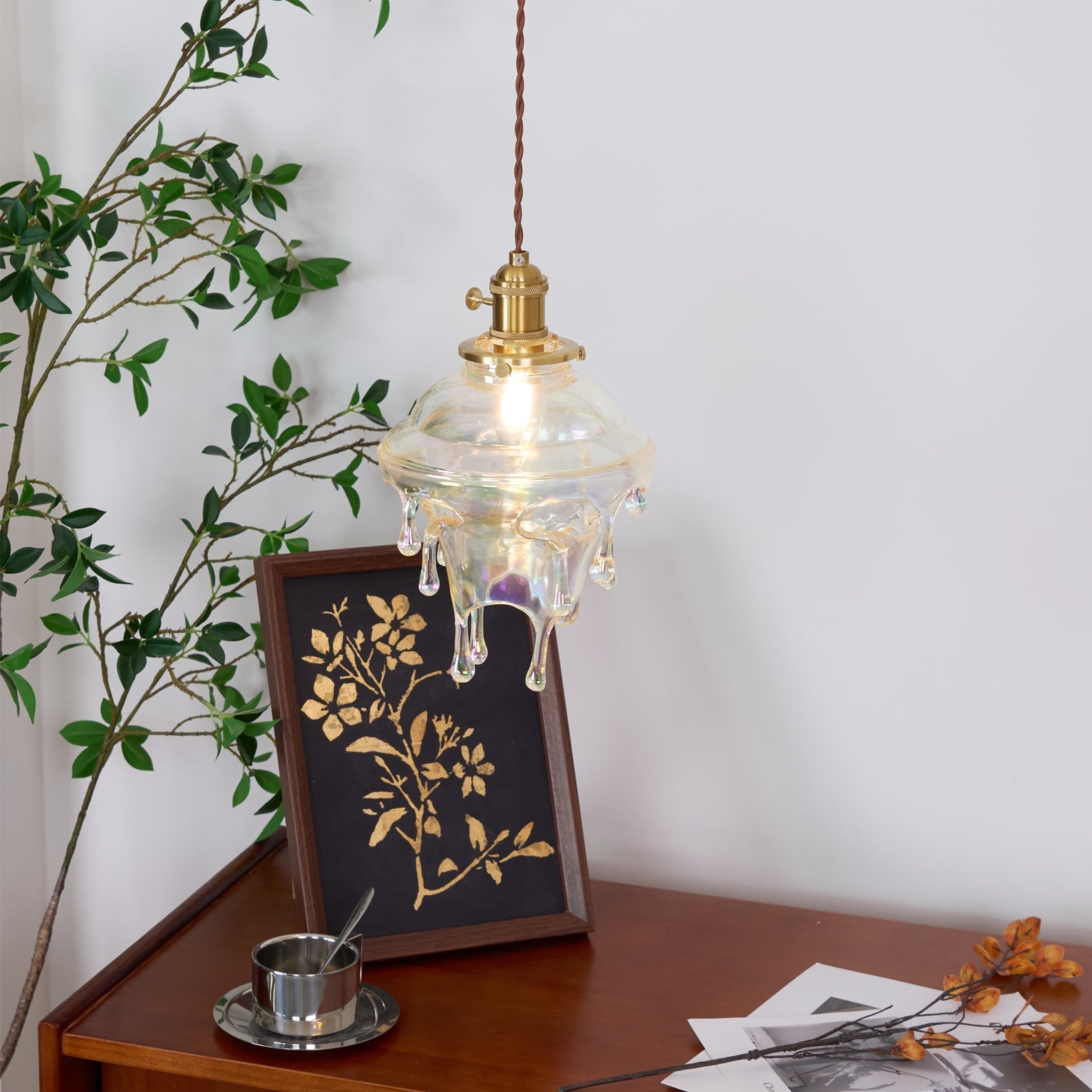 Pendant Lamp Iridescent Water Drop Shade Artistic Glow - Neutral Decor