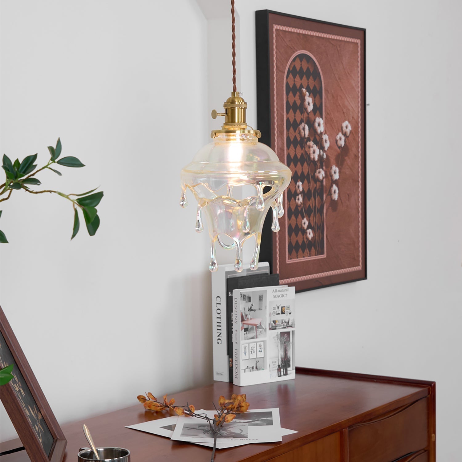 Pendant Lamp Iridescent Water Drop Shade Artistic Glow - Neutral Decor