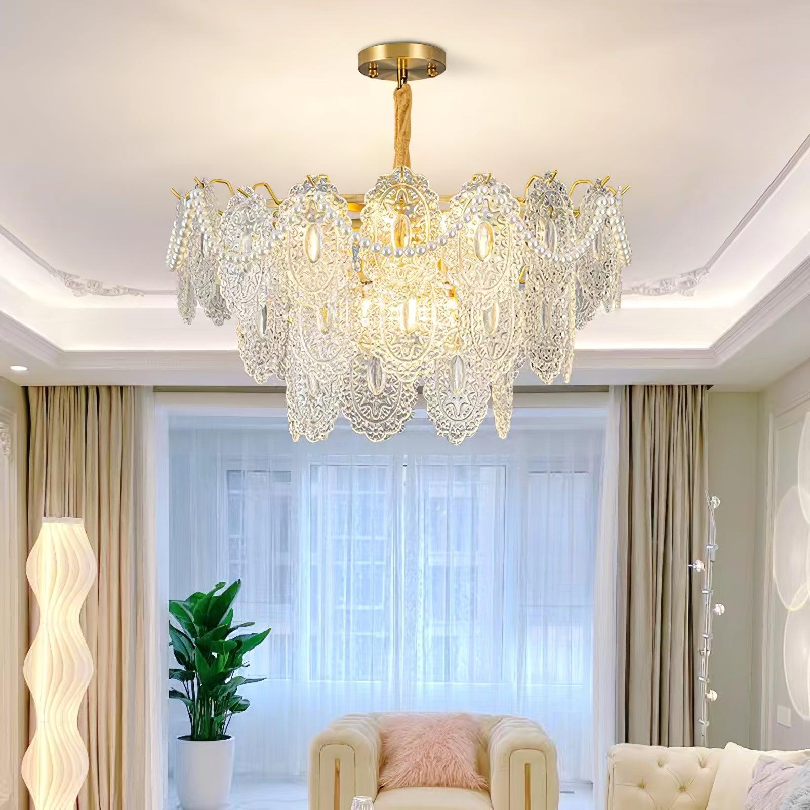Orieleon Chandelier Wave Pearl Gold Modern