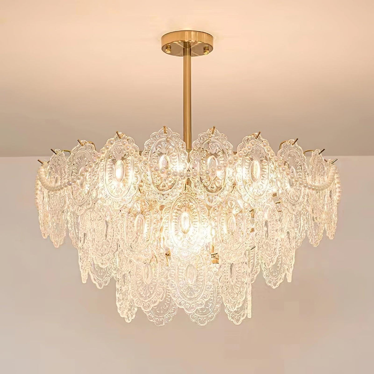 Orieleon Chandelier Wave Pearl Gold Modern