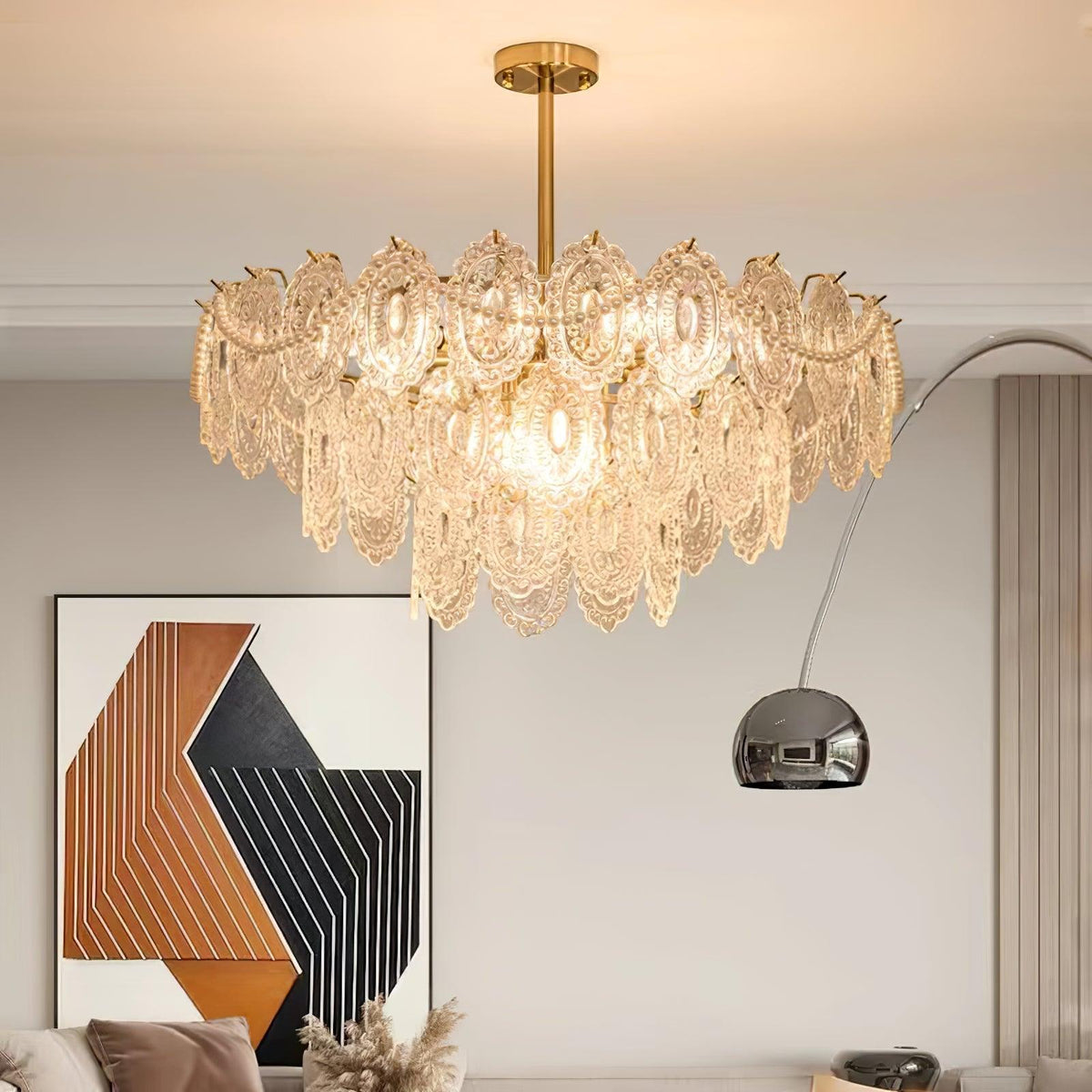 Orieleon Chandelier Wave Pearl Gold Modern