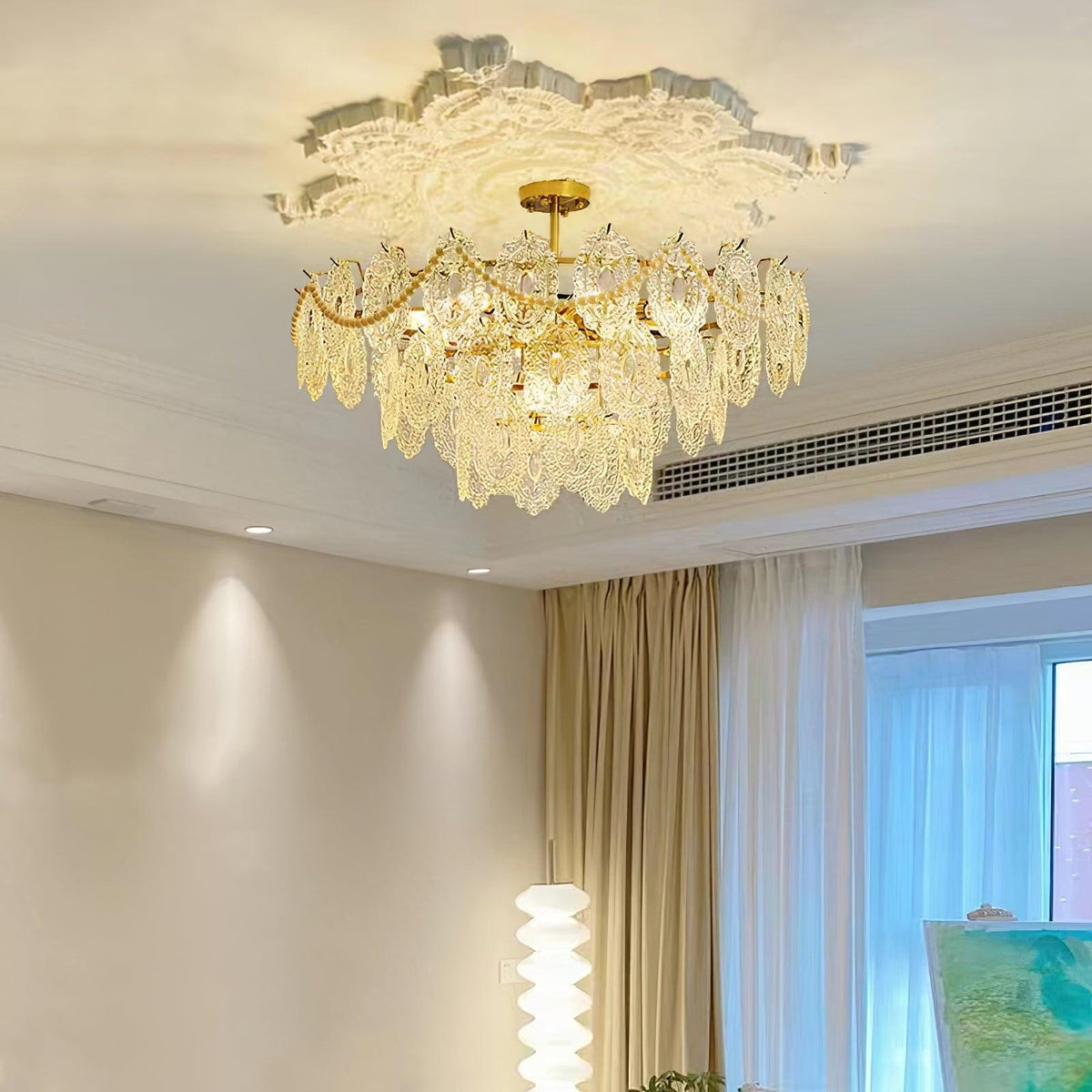Orieleon Chandelier Wave Pearl Gold Modern