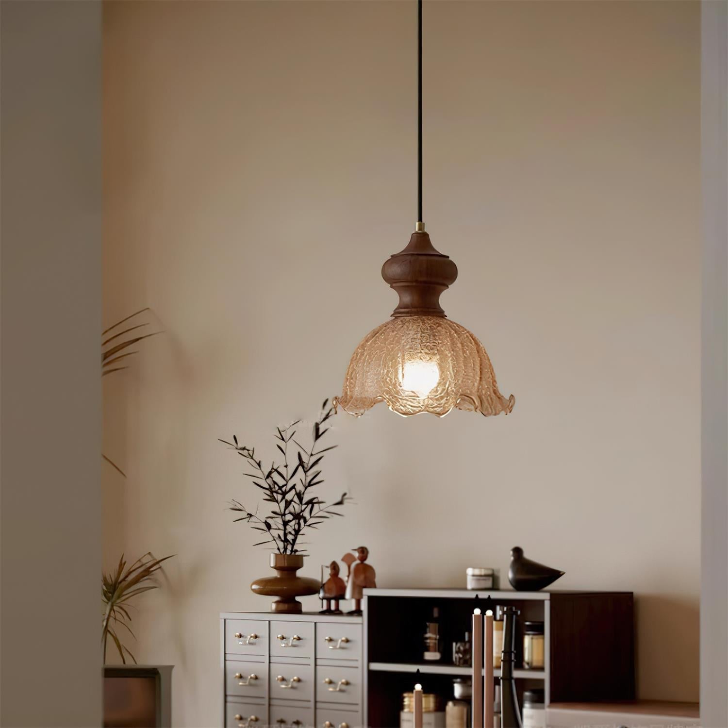 Weiana Pendant Lamp Glass Rippled Scalloped Vintage - Neutral Decor