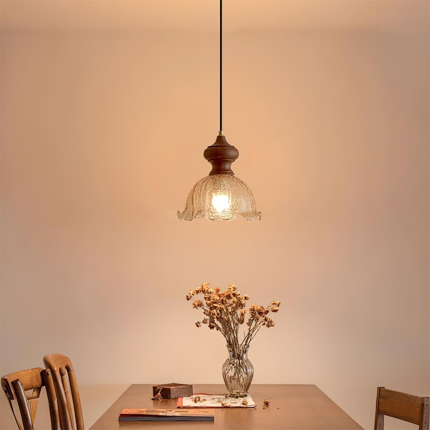 Weiana Pendant Lamp Glass Rippled Scalloped Vintage - Neutral Decor