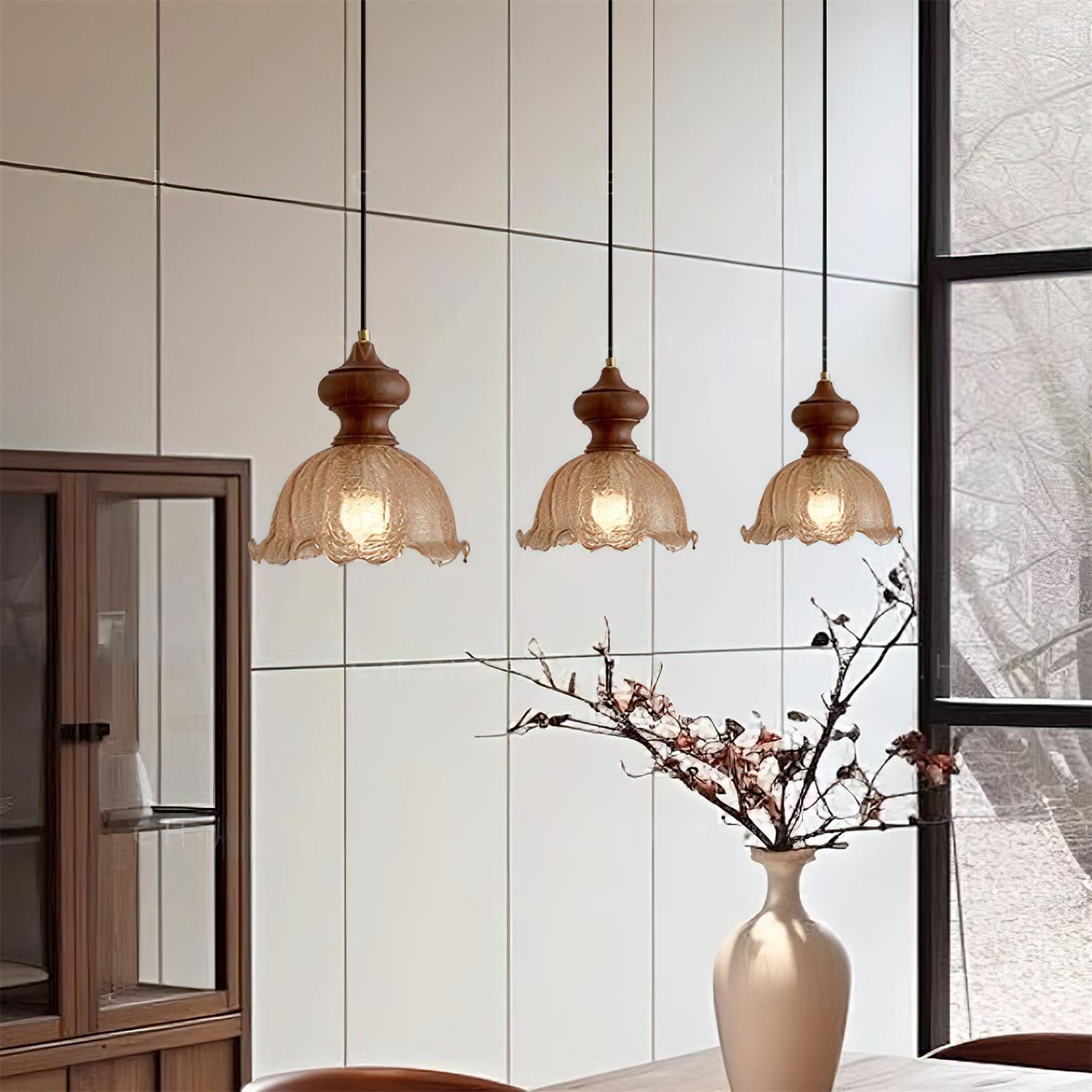 Weiana Pendant Lamp Glass Rippled Scalloped Vintage - Neutral Decor