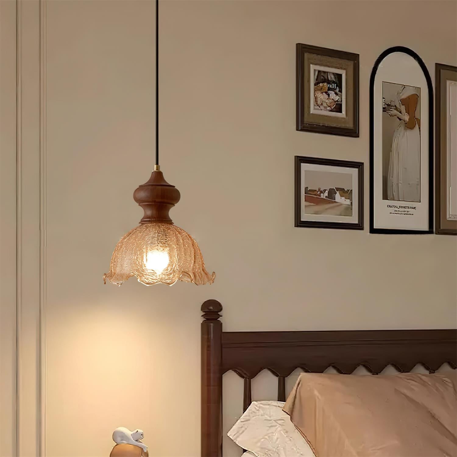 Weiana Pendant Lamp Glass Rippled Scalloped Vintage - Neutral Decor