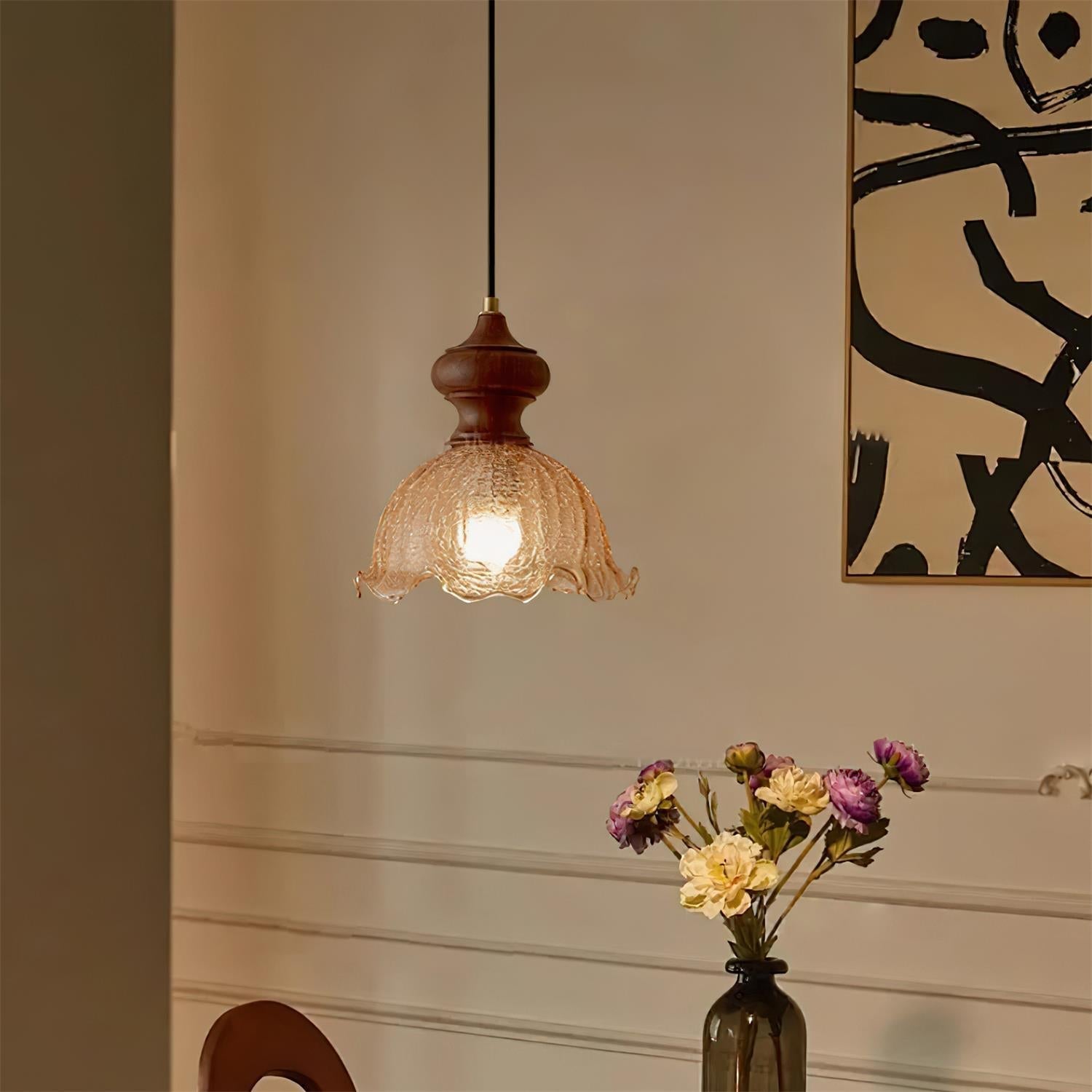 Weiana Pendant Lamp Glass Rippled Scalloped Vintage - Neutral Decor
