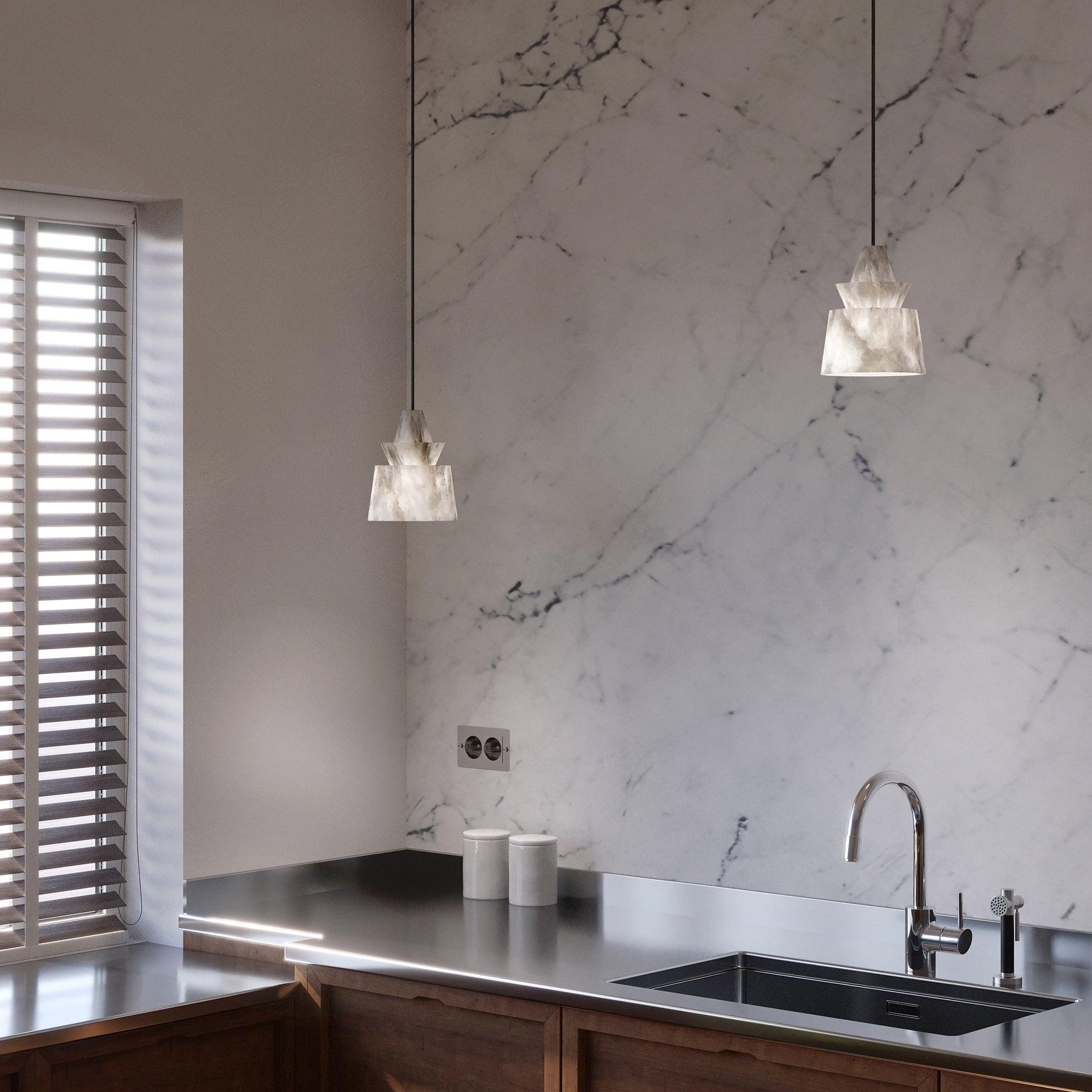 Curineth Minimalist Alabaster Pendant Light - Neutral Decor