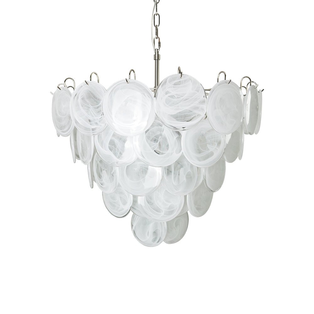 Veloelle Chandelier White Murano Glass Disc Contemporary