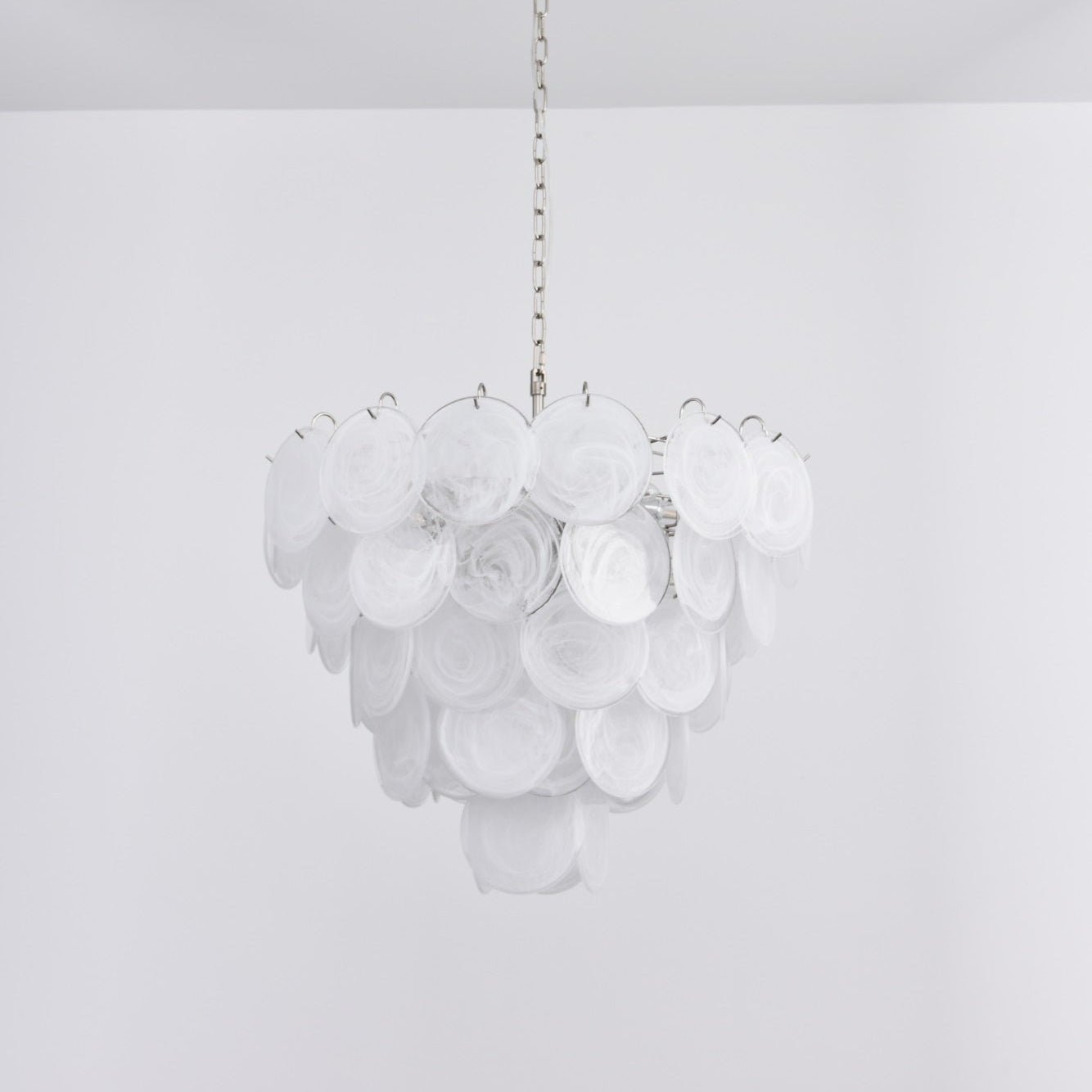 Veloelle Chandelier White Murano Glass Disc Contemporary