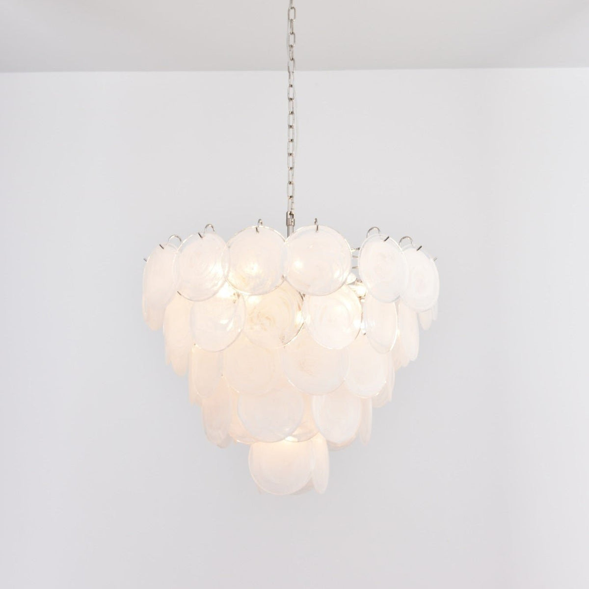 Veloelle Chandelier White Murano Glass Disc Contemporary