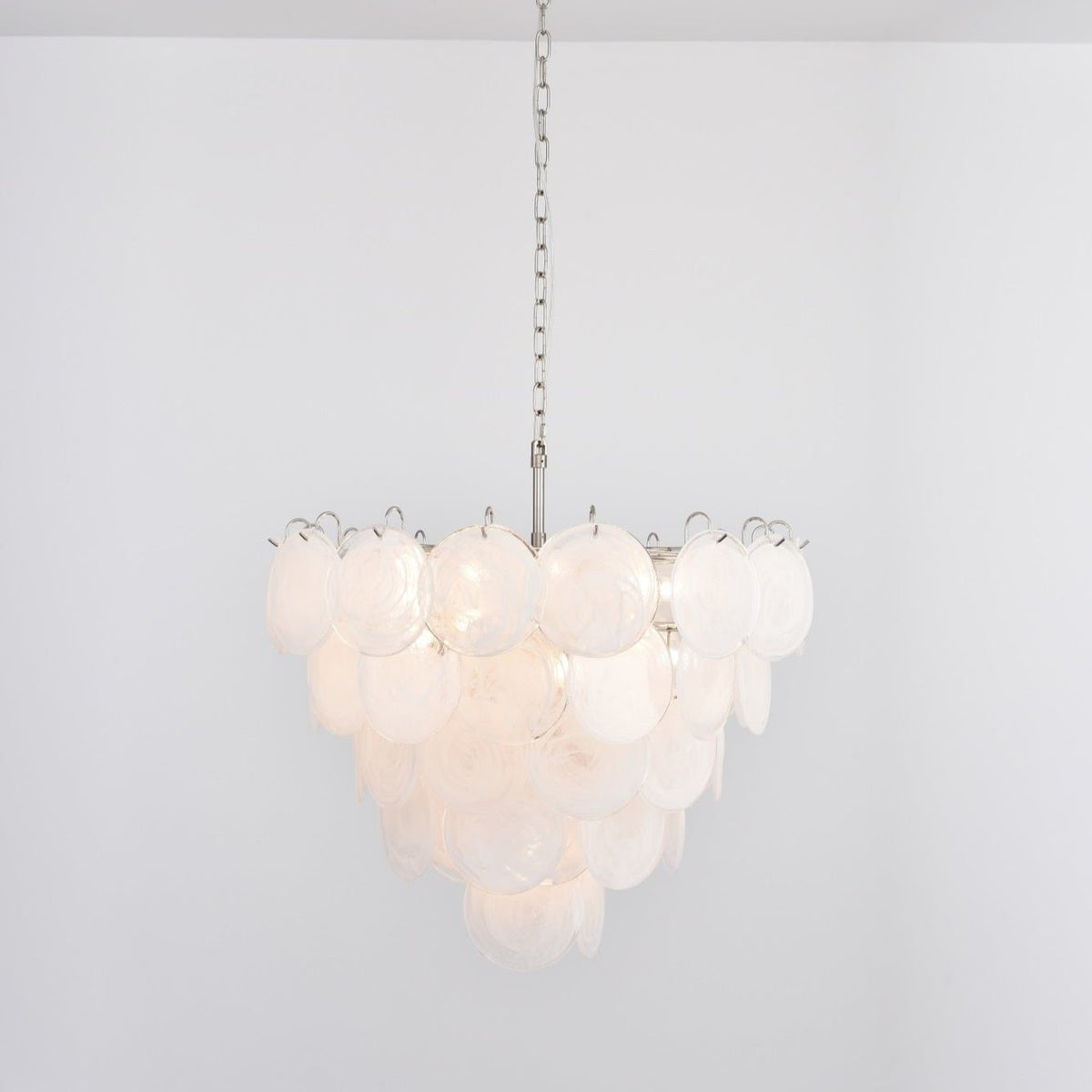 Veloelle Chandelier White Murano Glass Disc Contemporary