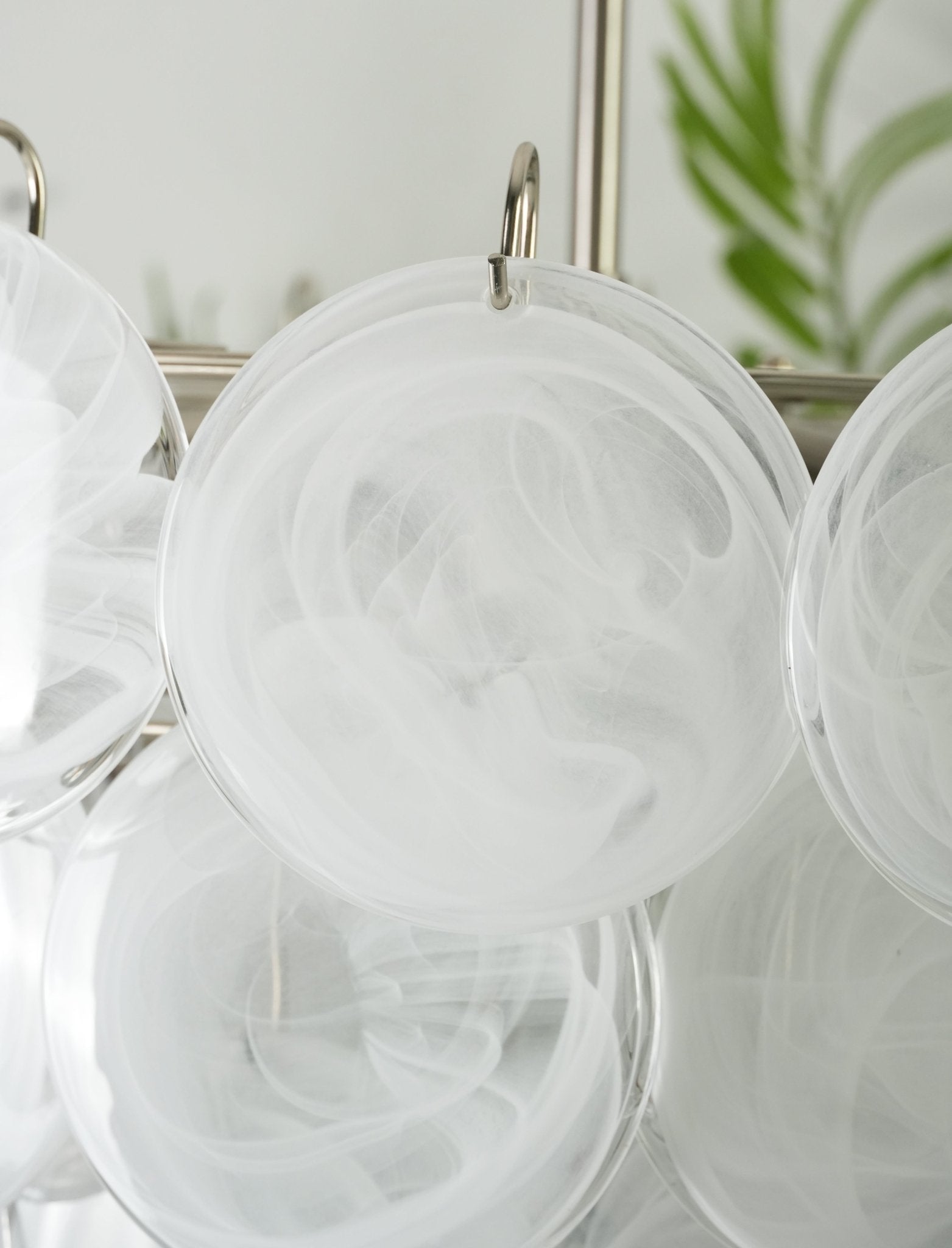 Veloelle Chandelier White Murano Glass Disc Contemporary