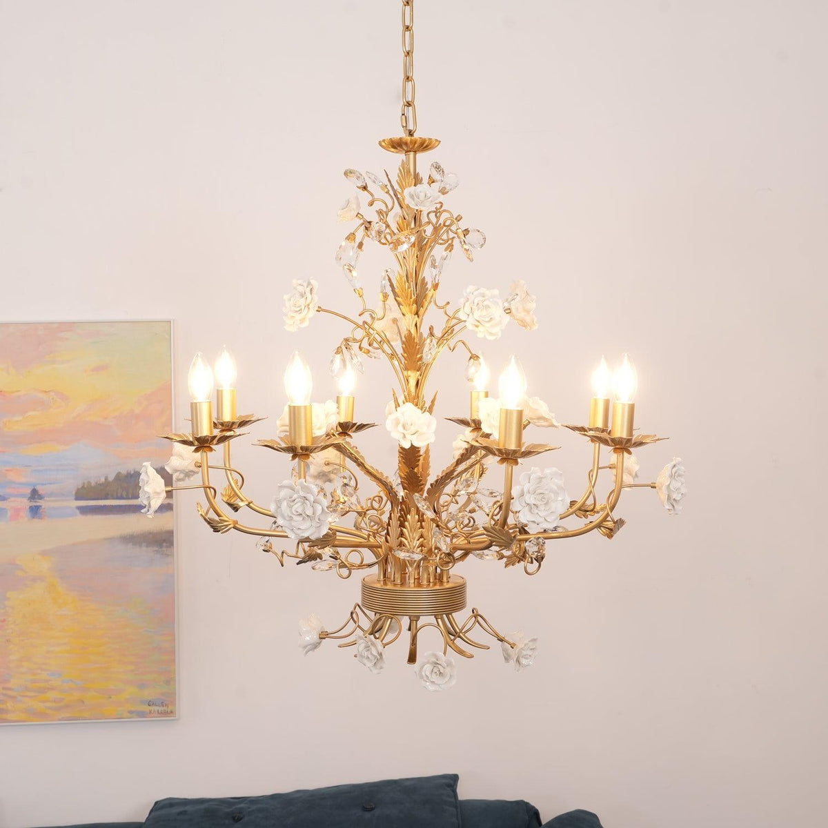 Elyarelle Chandelier White Rose Crystal