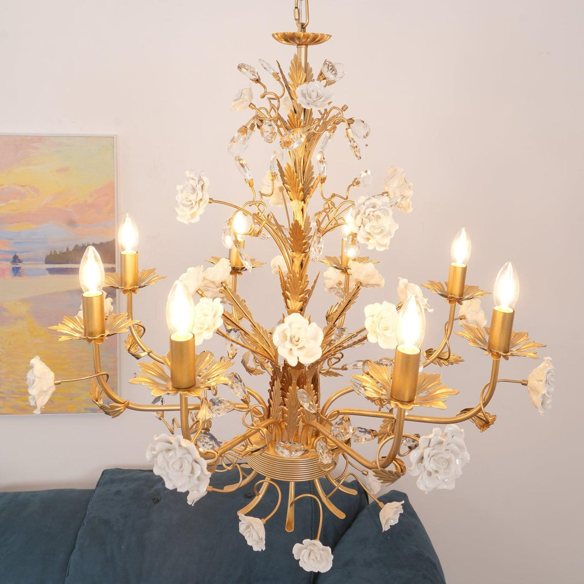 Elyarelle Chandelier White Rose Crystal