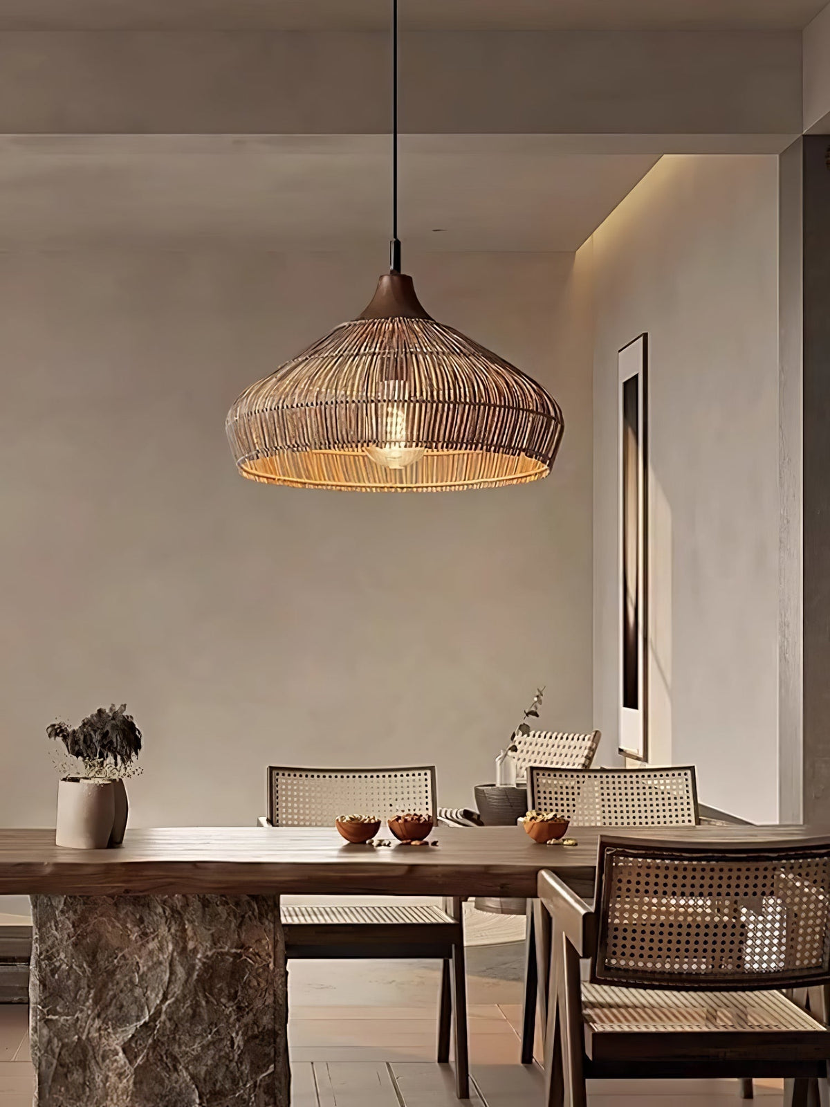 Lythean Elegance Art Rattan Wood Pendant Light