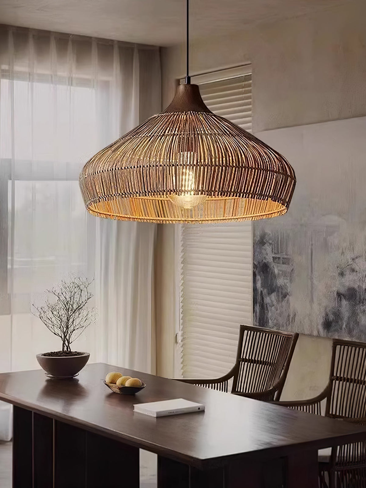 Lythean Elegance Art Rattan Wood Pendant Light
