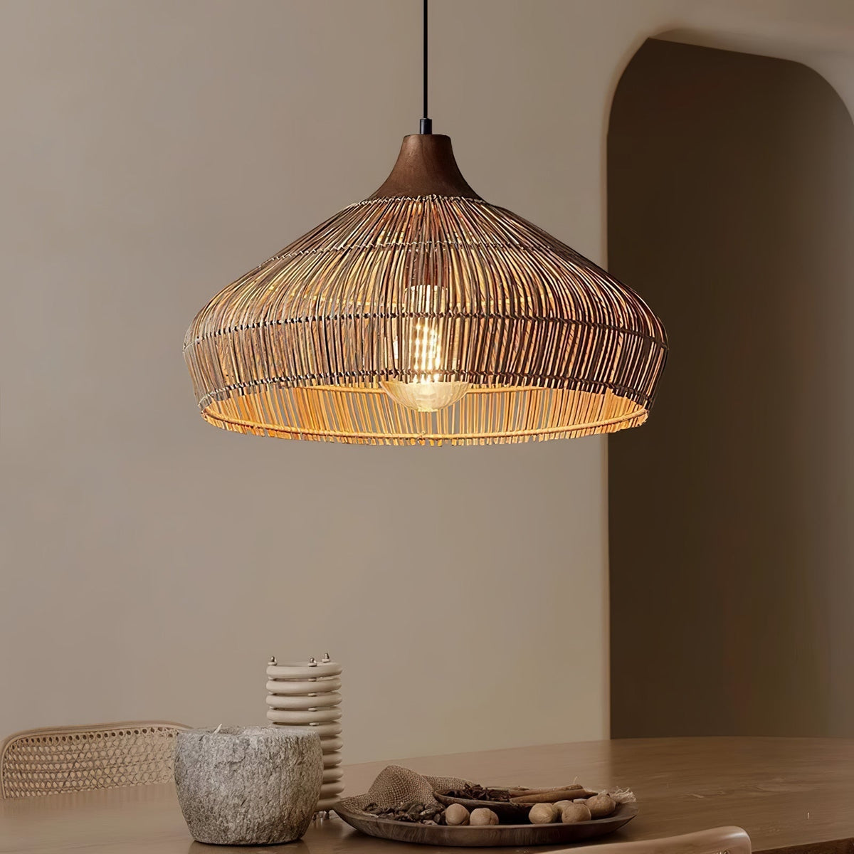 Lythean Elegance Art Rattan Wood Pendant Light