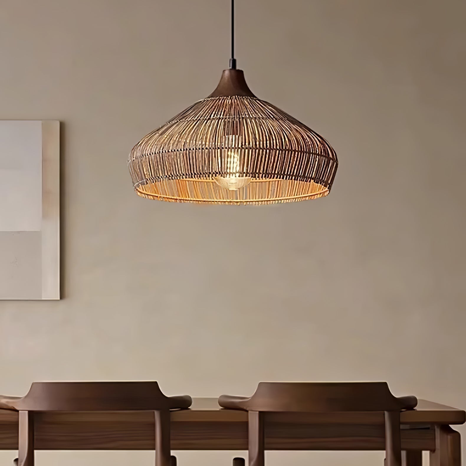 Lythean Elegance Art Rattan Wood Pendant Light