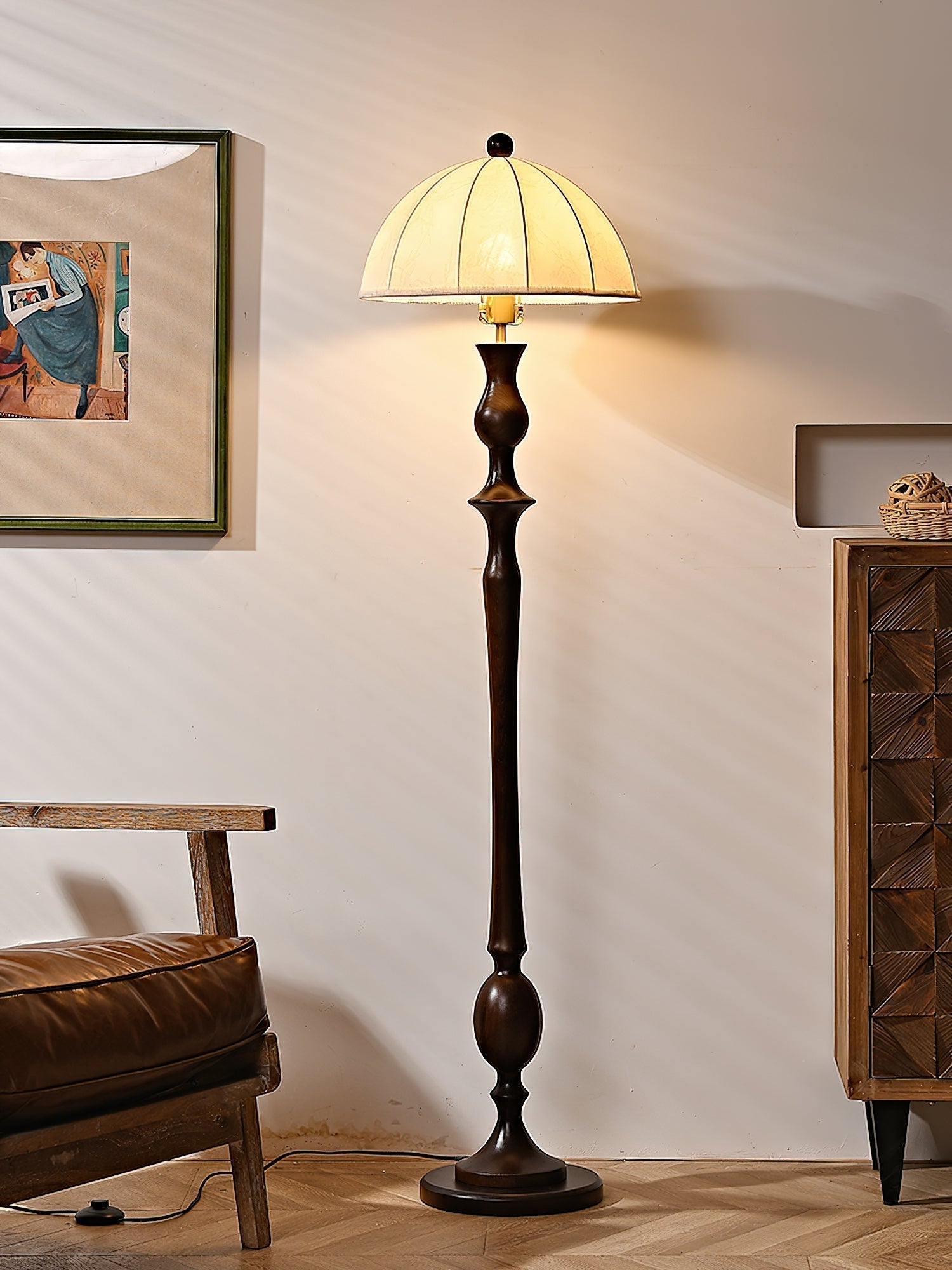 Syliora Vintage Wood Floor Lamp