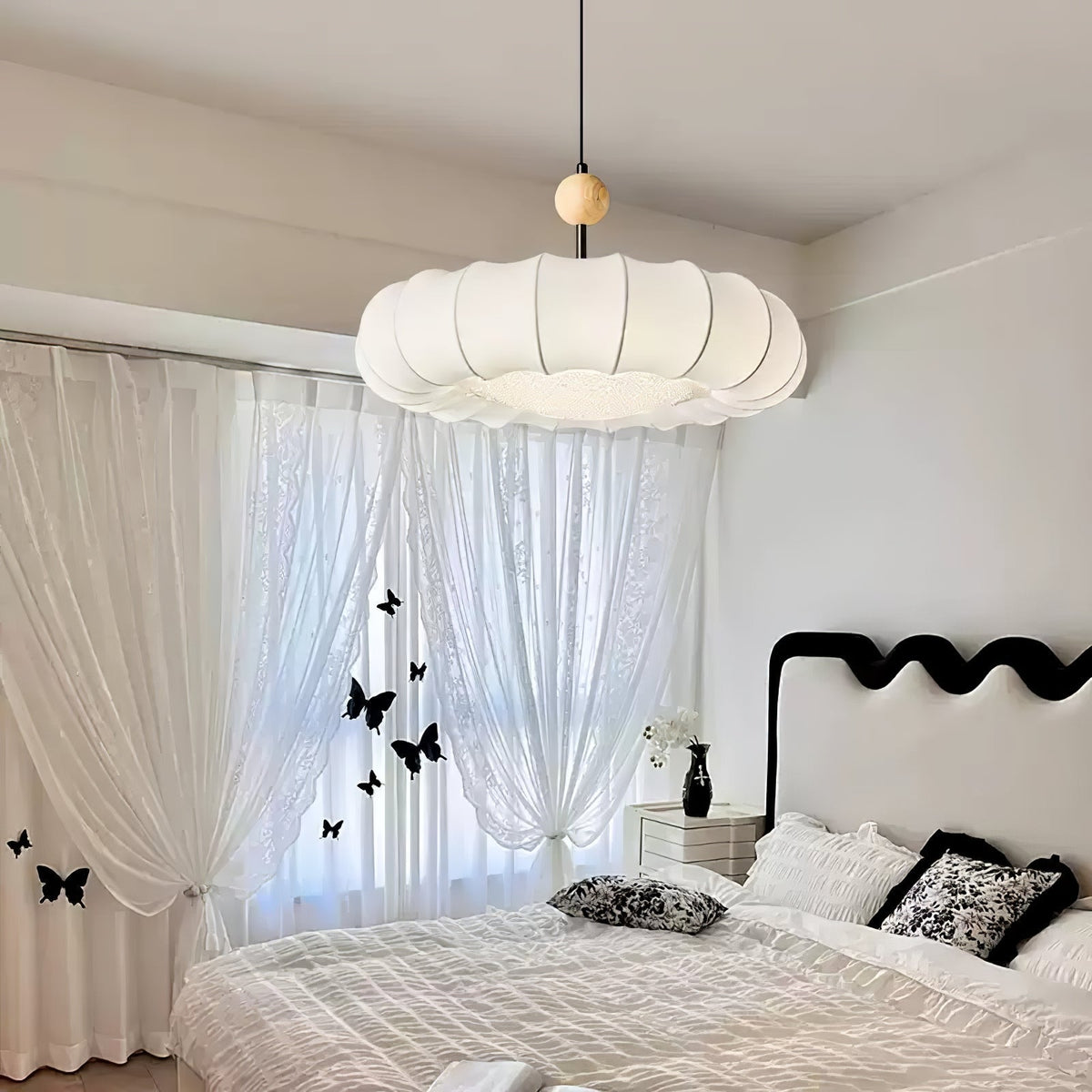 Embers Traditional Natural Veil Wood Fabric Pendant Light