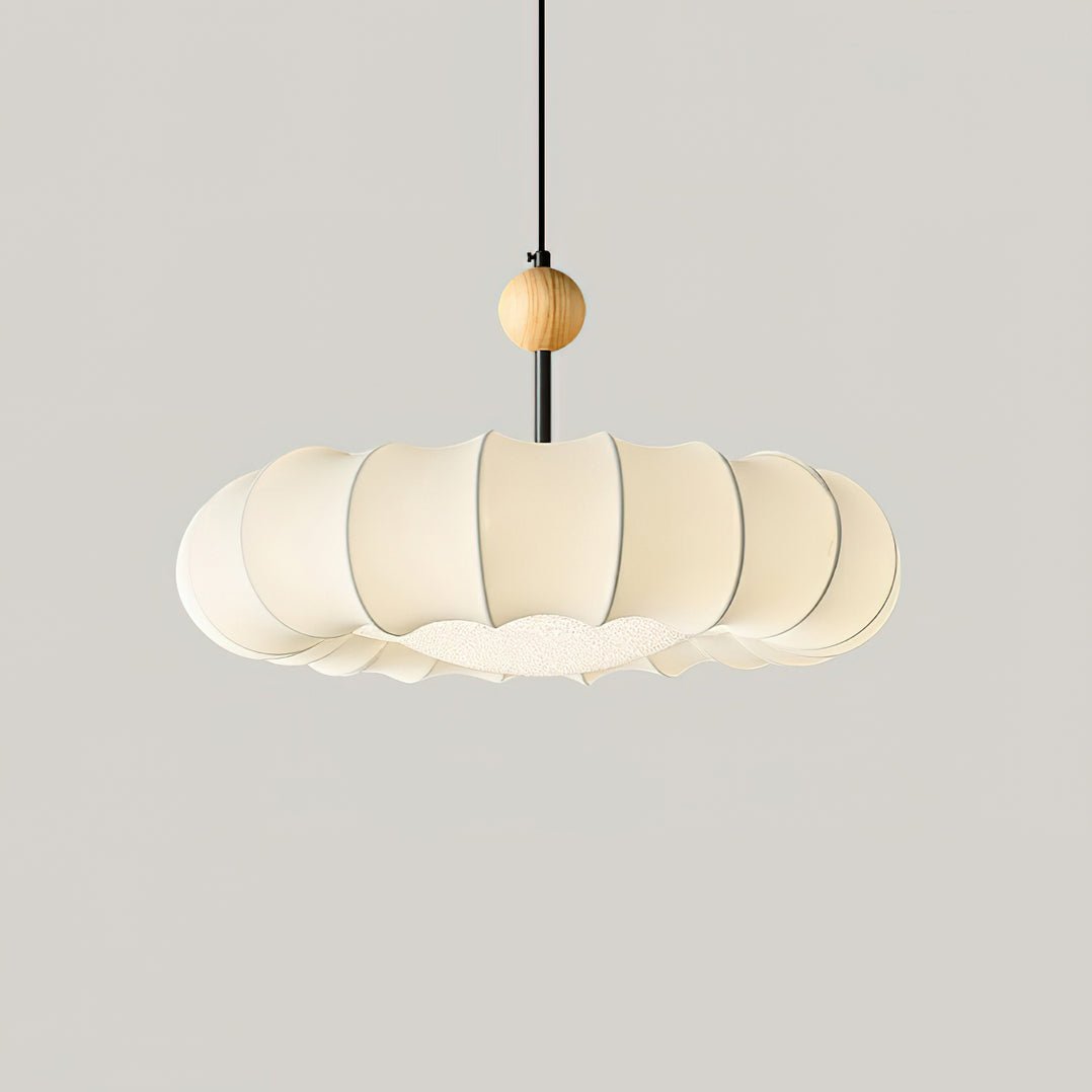 Embers Traditional Natural Veil Wood Fabric Pendant Light