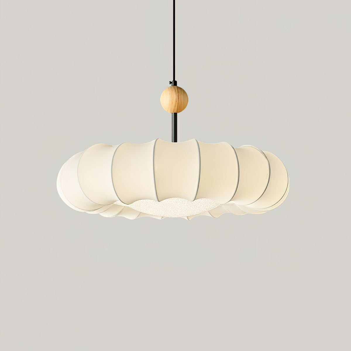 Embers Traditional Natural Veil Wood Fabric Pendant Light