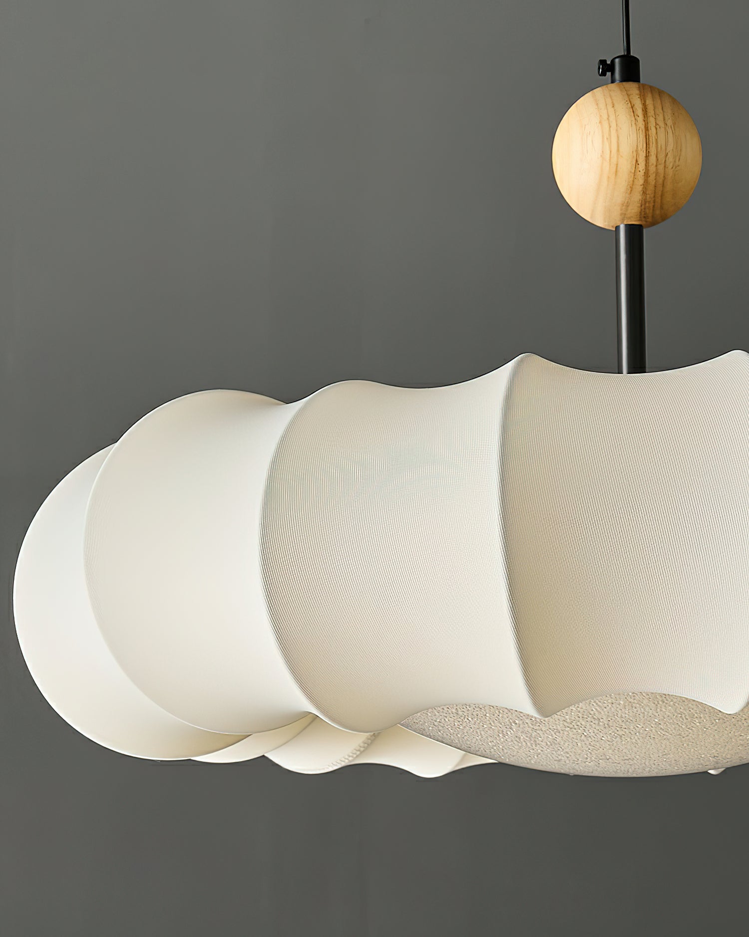 Embers Traditional Natural Veil Wood Fabric Pendant Light