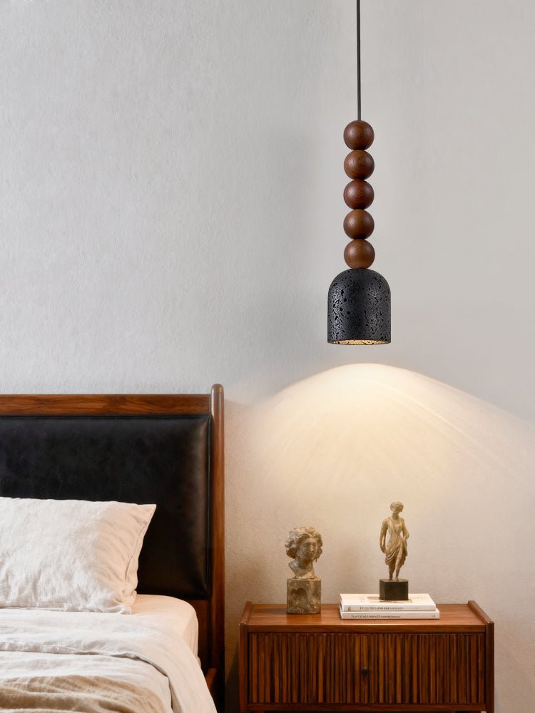 Tavirine Wood Bead Travertine Pendant Light