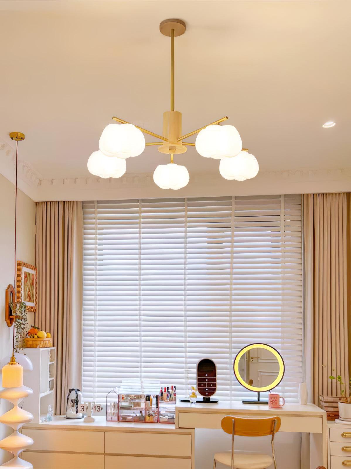 Sylanira Chandelier Wooden Cotton Balls Gold PE