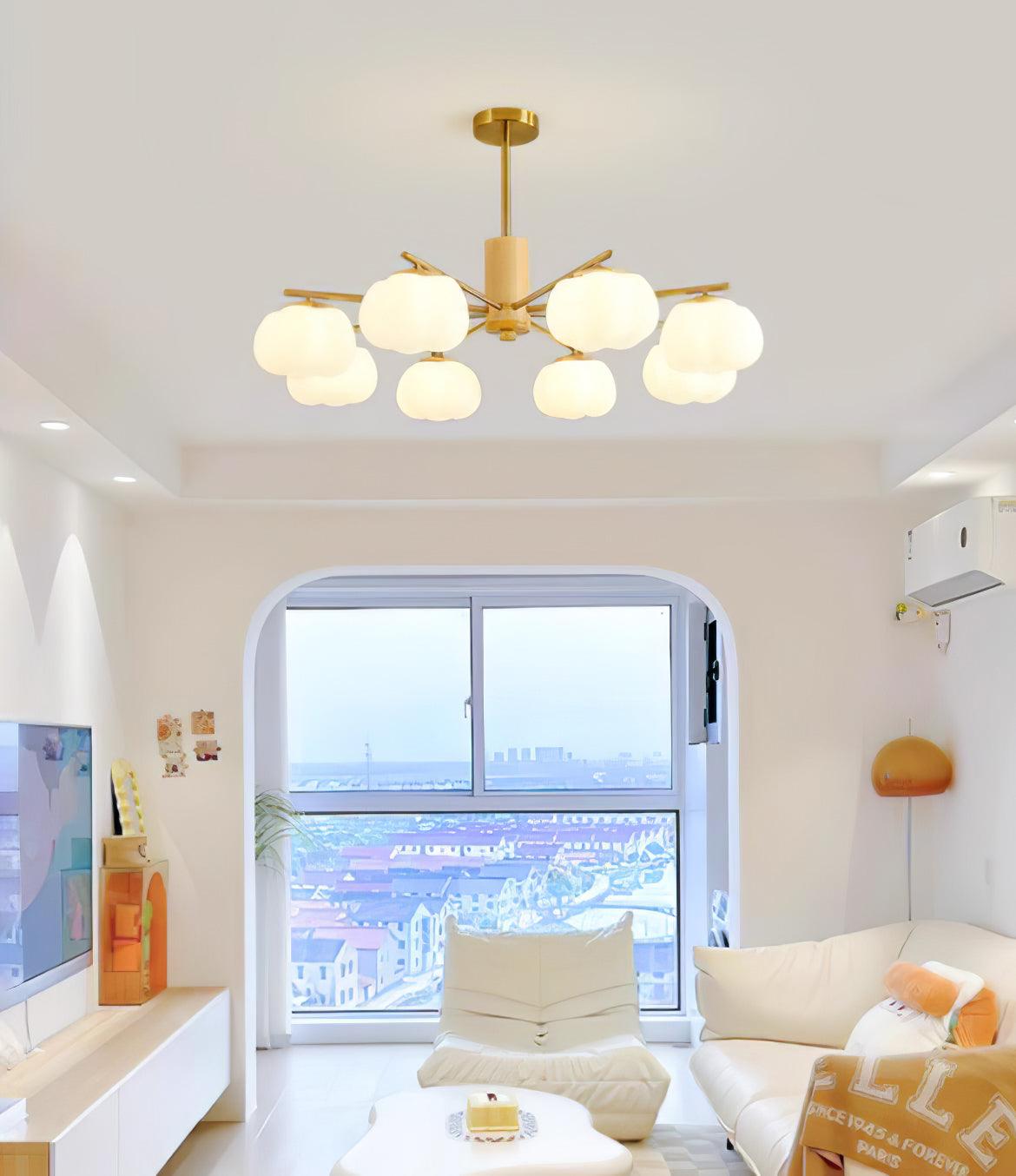 Sylanira Chandelier Wooden Cotton Balls Gold PE