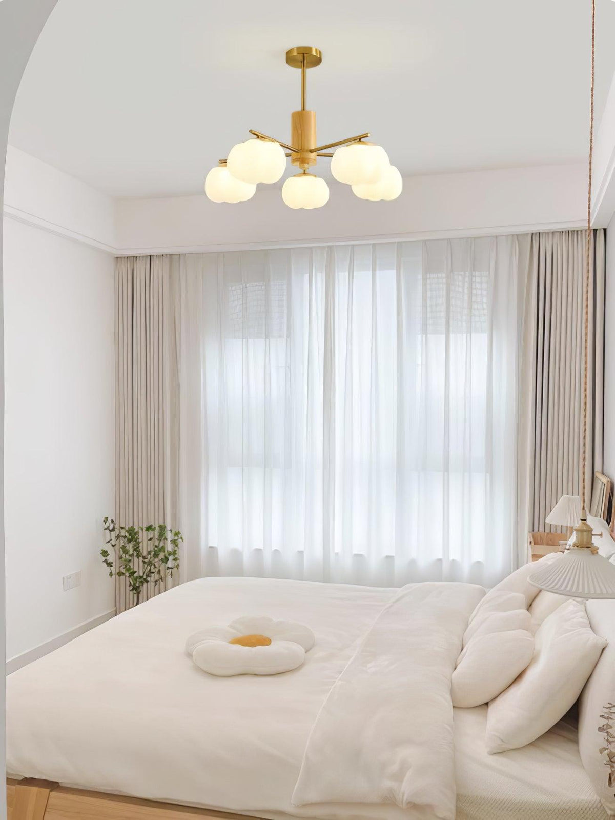 Sylanira Chandelier Wooden Cotton Balls Gold PE