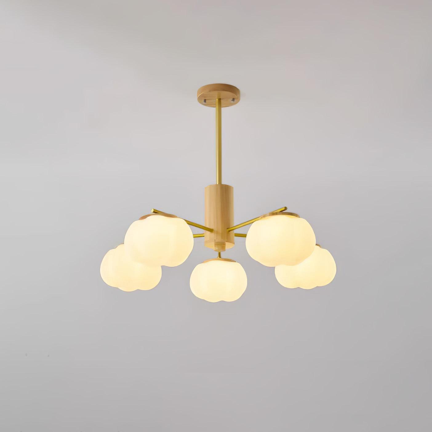 Sylanira Chandelier Wooden Cotton Balls Gold PE