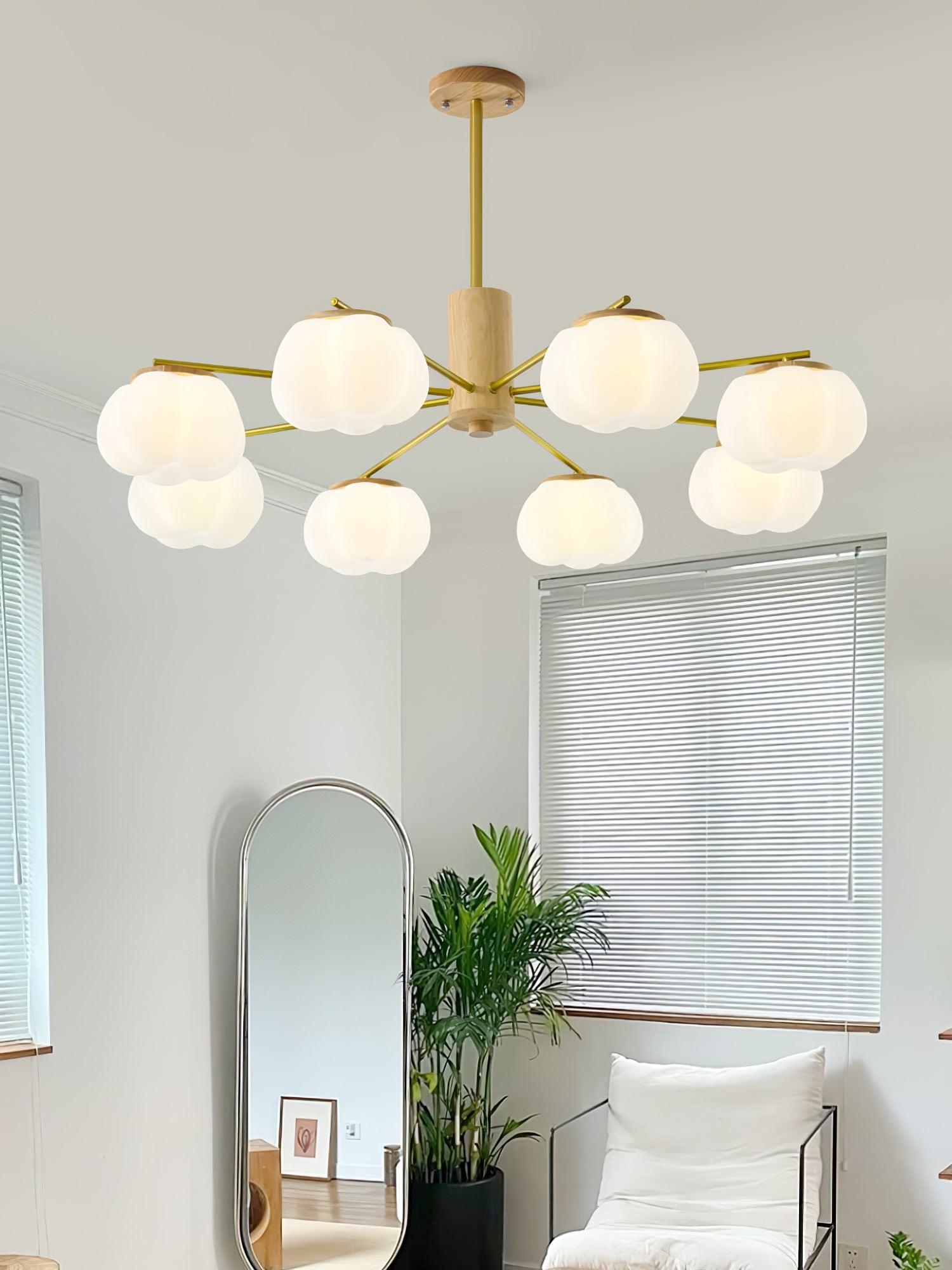 Sylanira Chandelier Wooden Cotton Balls Gold PE