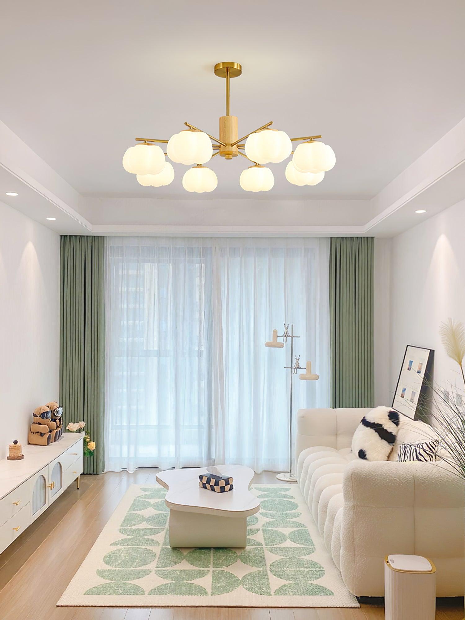 Sylanira Chandelier Wooden Cotton Balls Gold PE